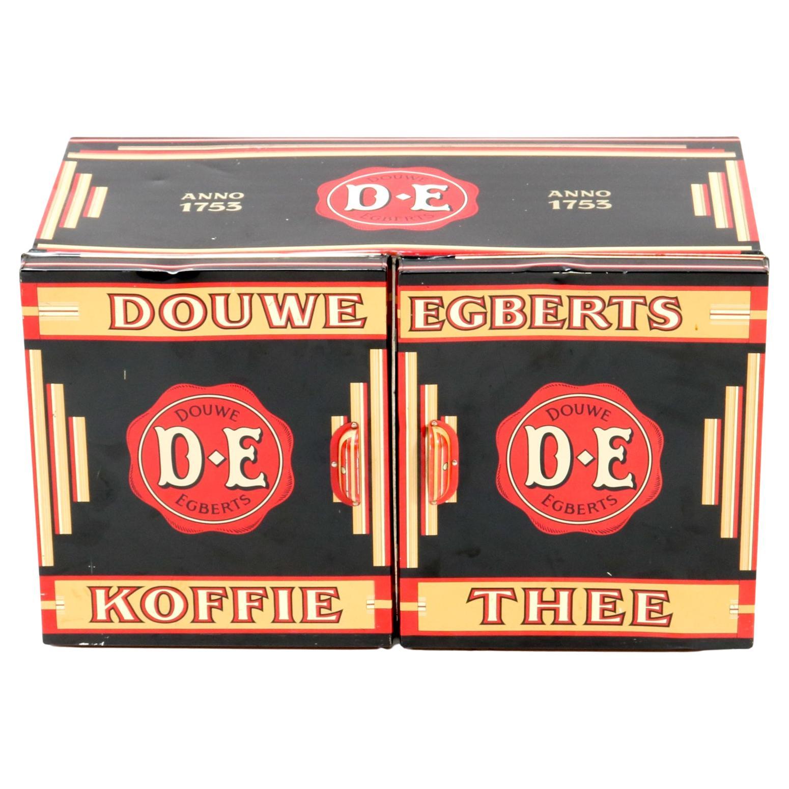 Large Art Deco Amsterdamse School Shop Tin Box Douwe Egberts Koffie Thee, 1930s