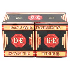 Vintage Large Art Deco Amsterdamse School Shop Tin Box Douwe Egberts Koffie Thee, 1930s