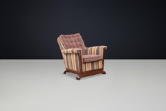 Large Art Deco Armchair in Reupholstered Fabric and Walnut, Prague, 1930s