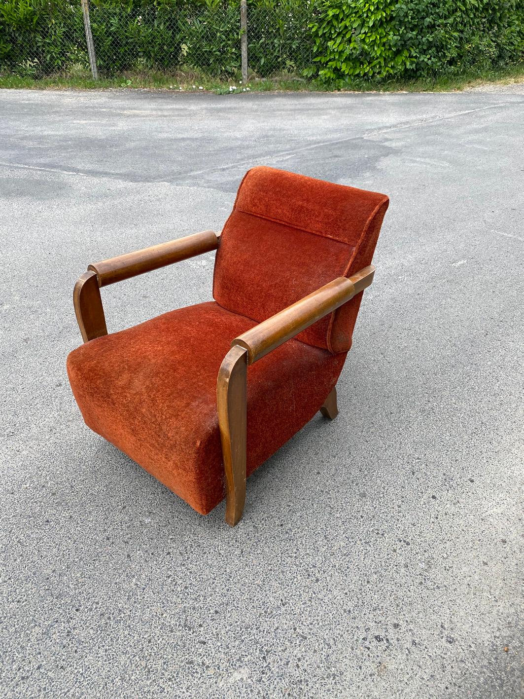 French Large Art Deco Armchair in the Style of André Domin, circa 1930 For Sale