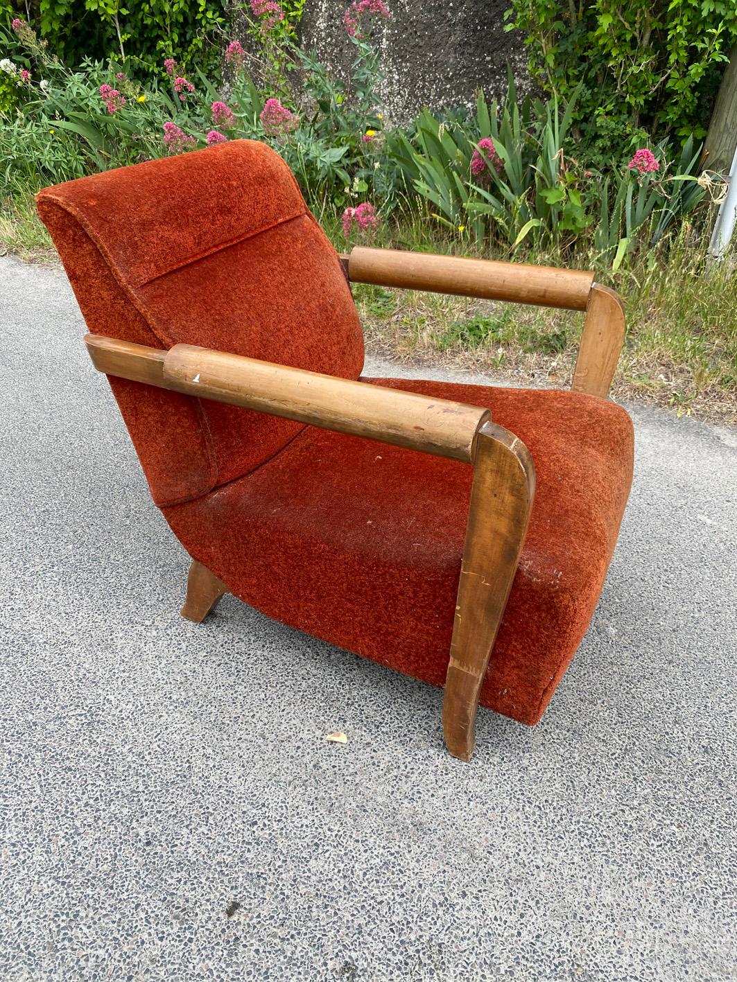 Large Art Deco Armchair in the Style of André Domin, circa 1930 In Good Condition For Sale In Saint-Ouen, FR