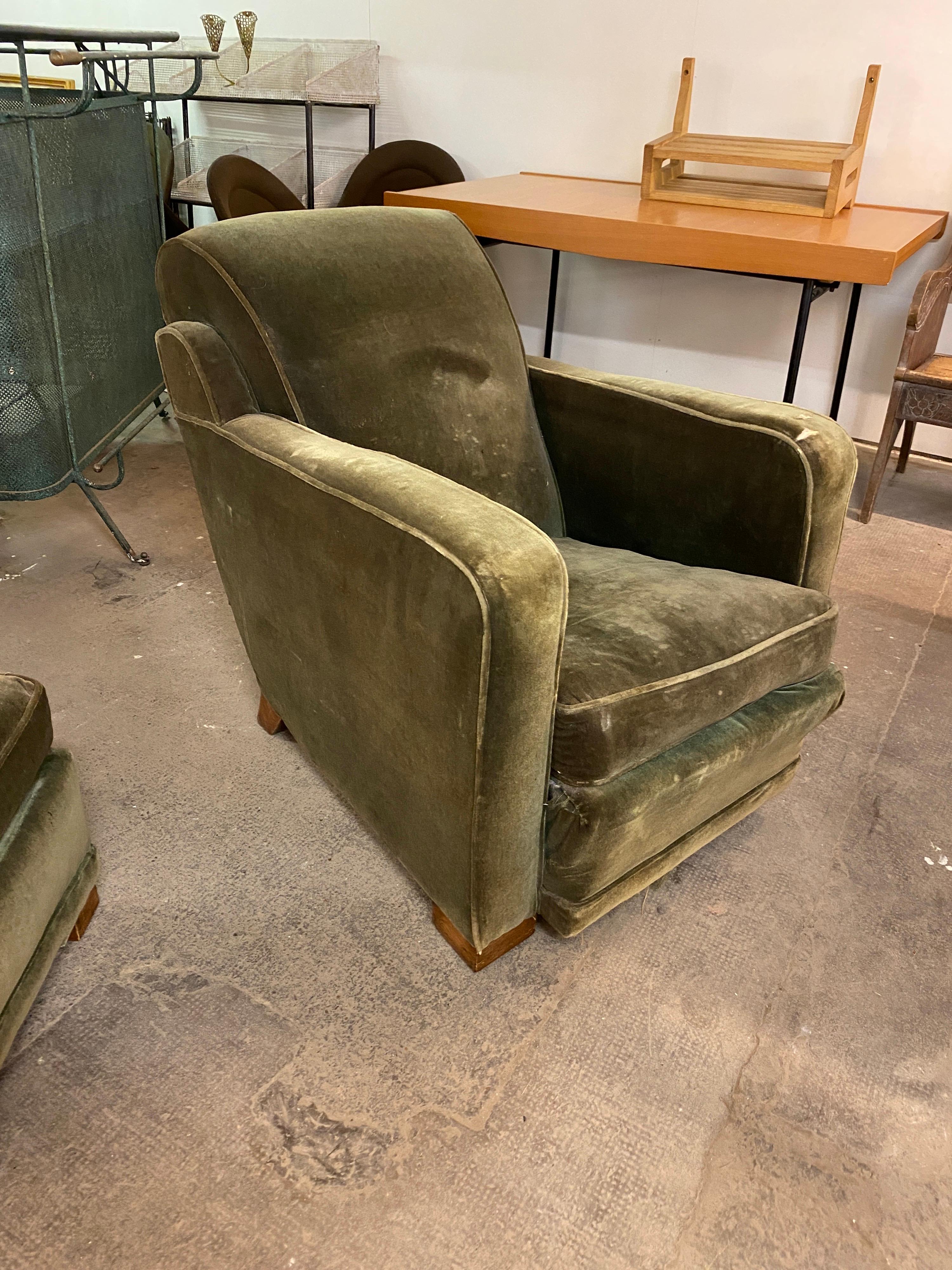 Large Art Deco Armchairs, circa 1930-1940 In Fair Condition In Saint-Ouen, FR