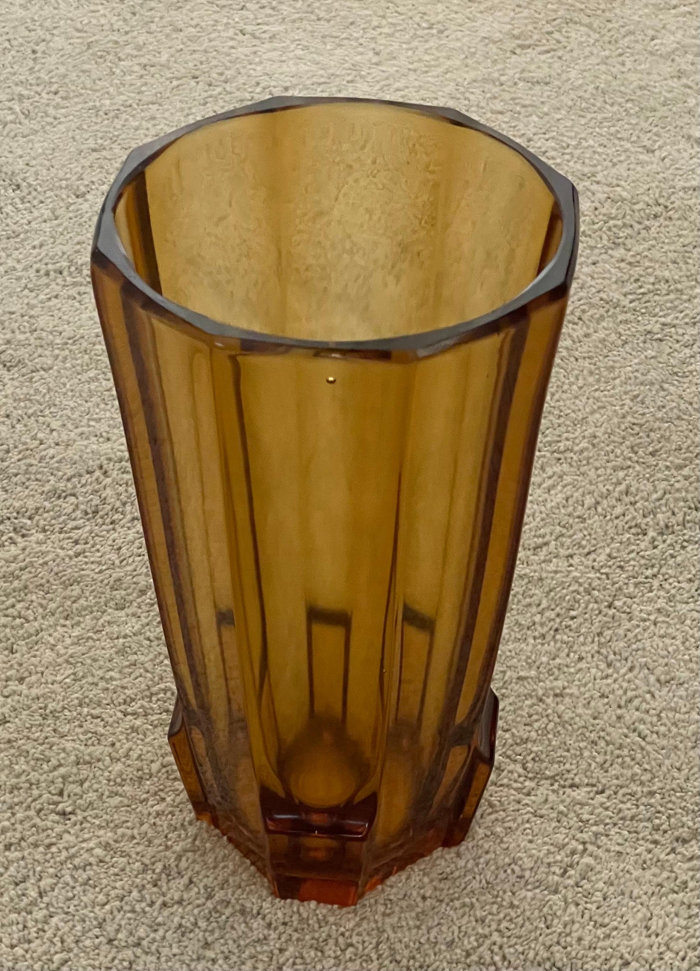 Czech Large Art Deco Art Glass Faceted Vase by Josef Hoffmann for Moser Glassworks For Sale