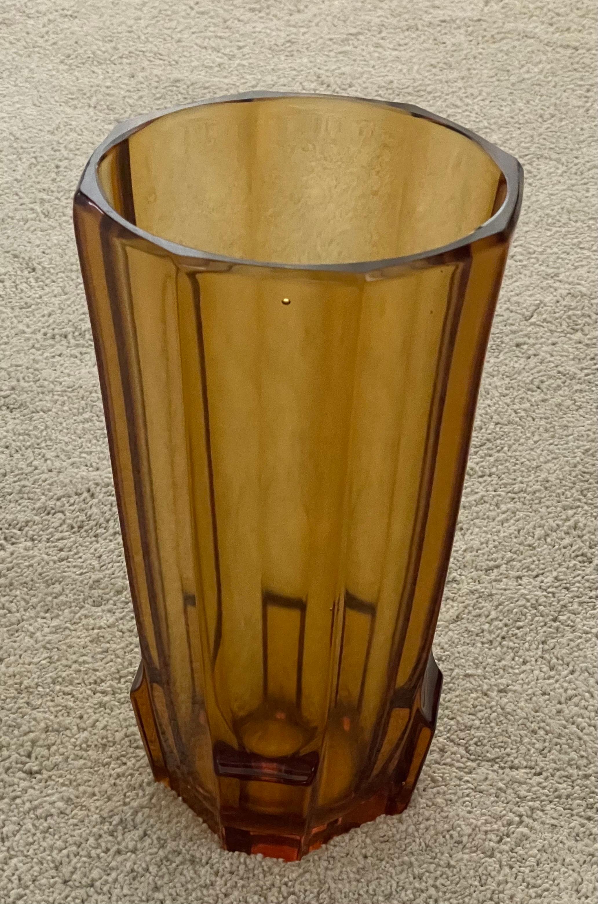 Hand-Crafted Large Art Deco Art Glass Faceted Vase by Josef Hoffmann for Moser Glassworks For Sale