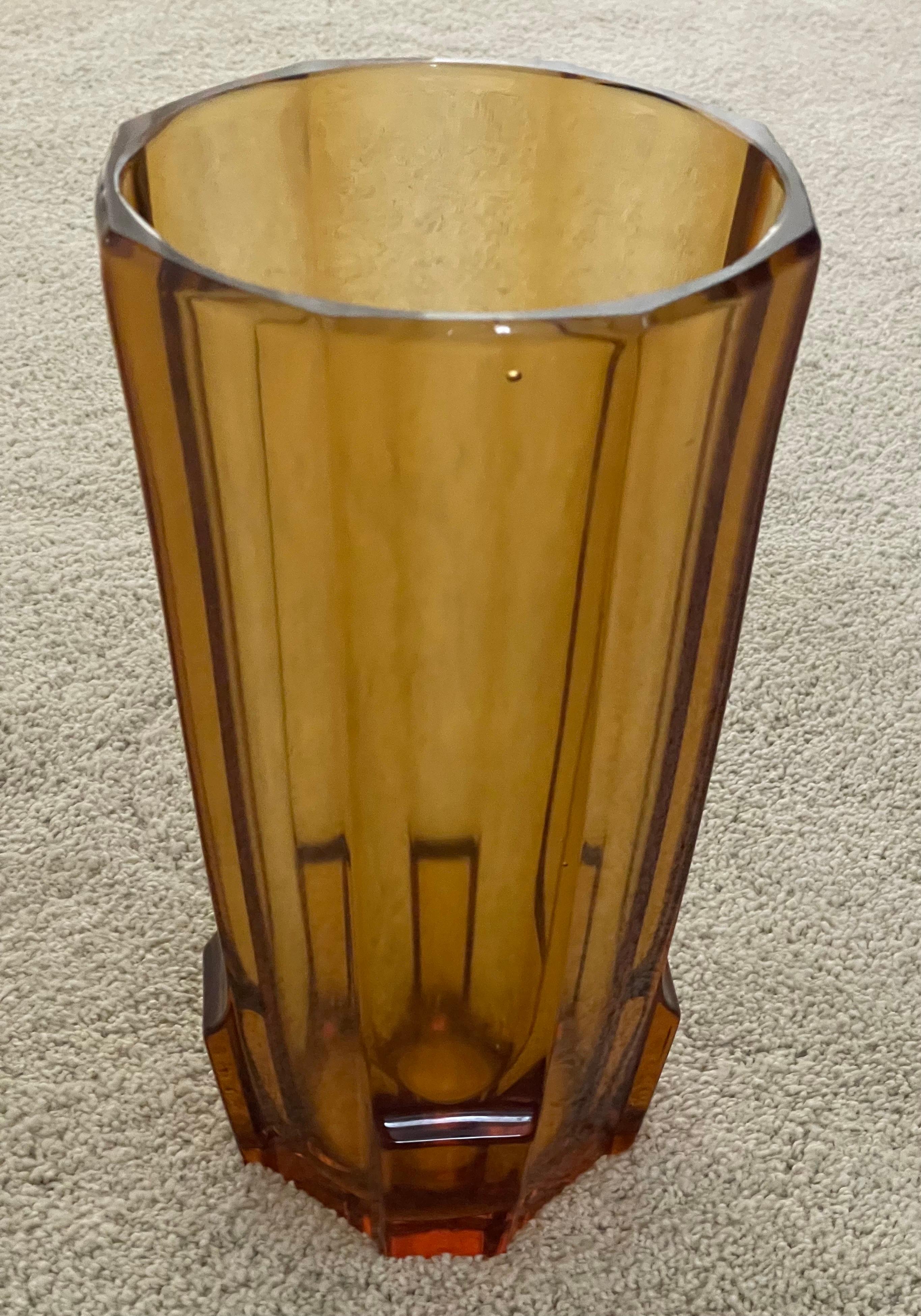 Large Art Deco Art Glass Faceted Vase by Josef Hoffmann for Moser Glassworks In Good Condition For Sale In San Diego, CA