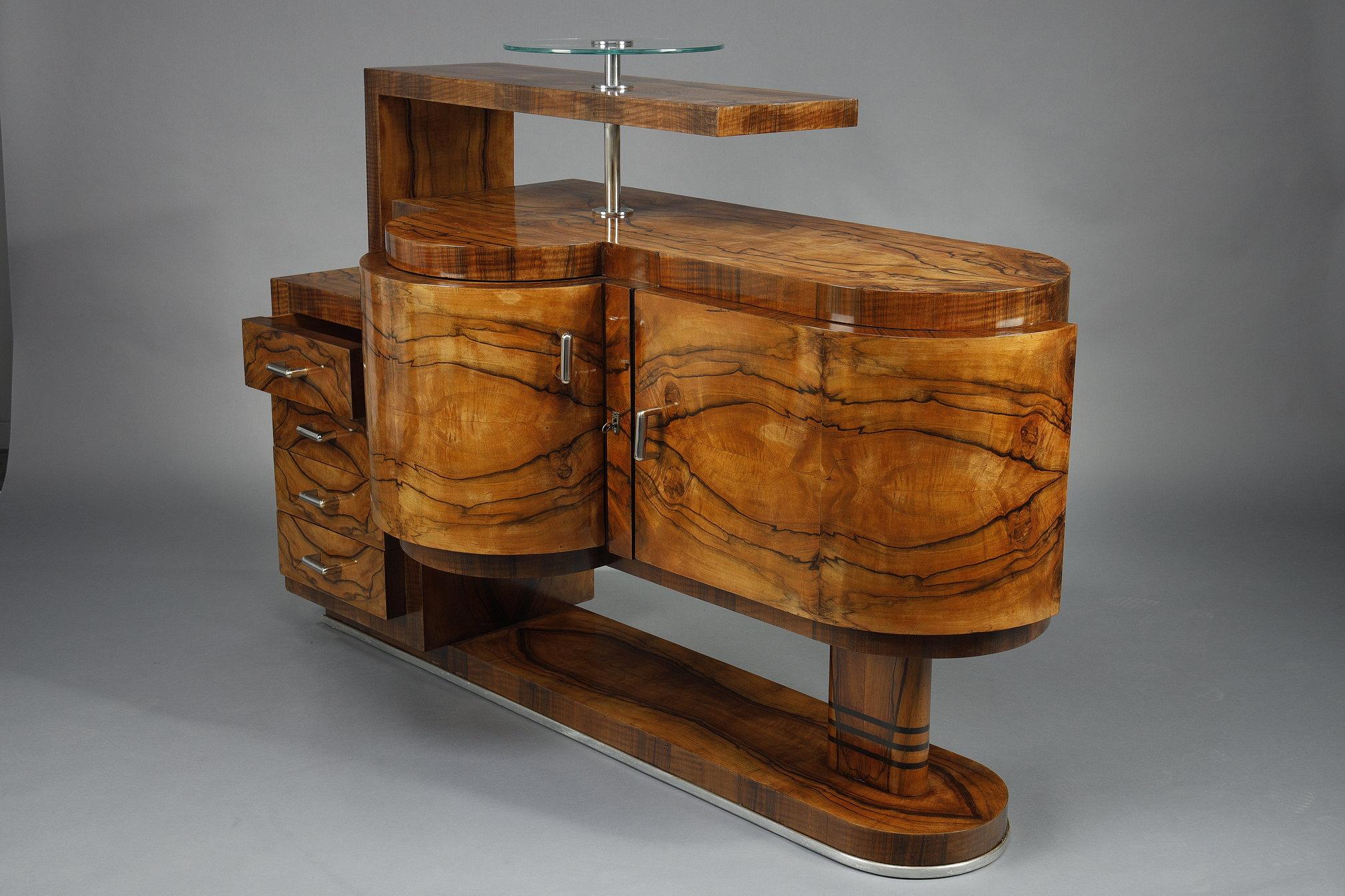 Placage Grand meuble de bar Art Déco en placage de noyer en vente