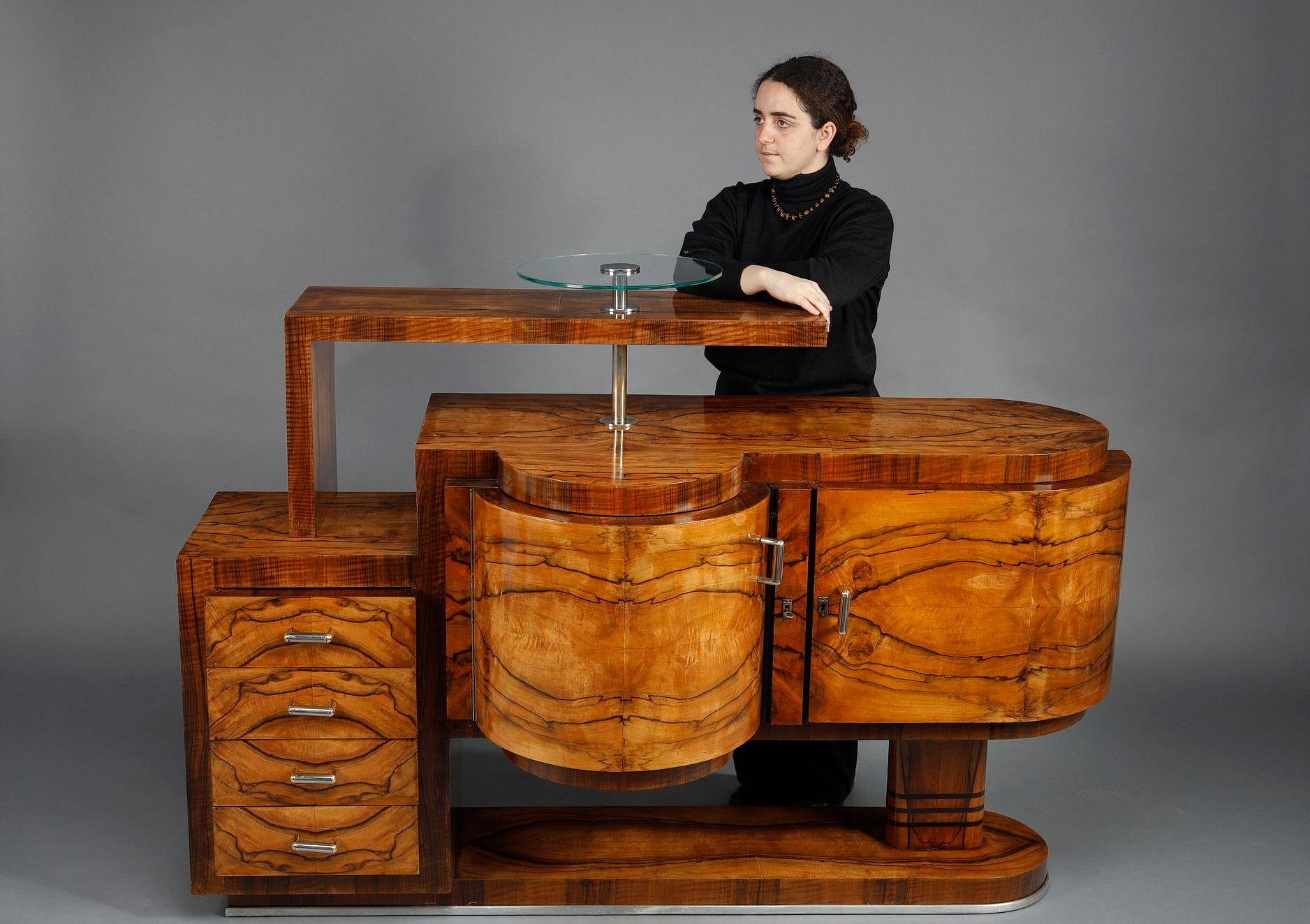 Grand meuble de bar Art Déco en placage de noyer Bon état - En vente à Paris, FR