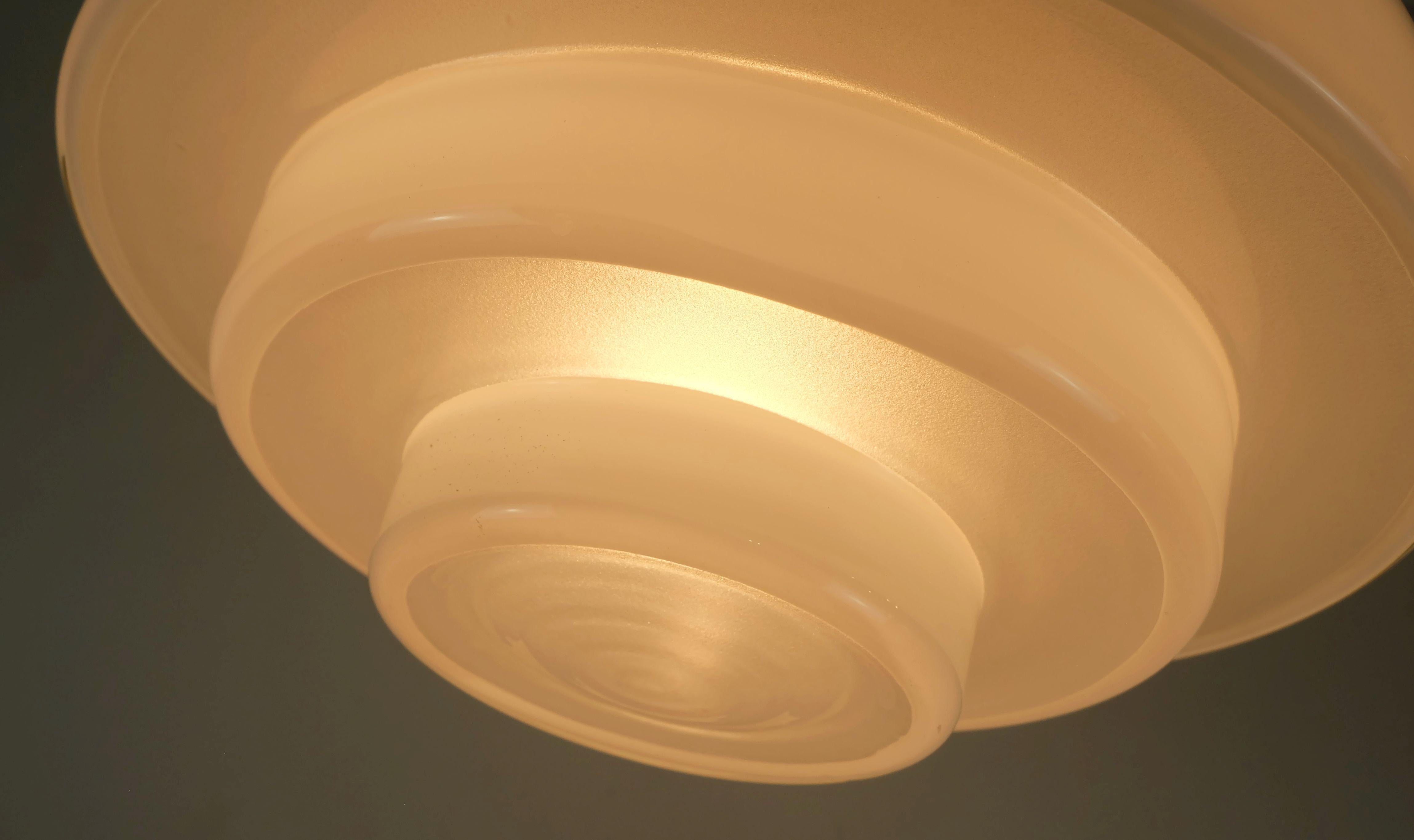 Mid-20th Century large art deco bauhaus glass PENDANT LIGHT mithras a. walther & sons 1930s For Sale