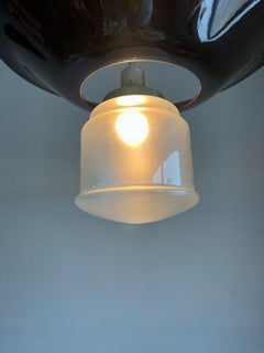 Gran Lámpara Colgante de Níquel, Cristal Opalino y Baquelita Estilo Art Déco / Bauhaus