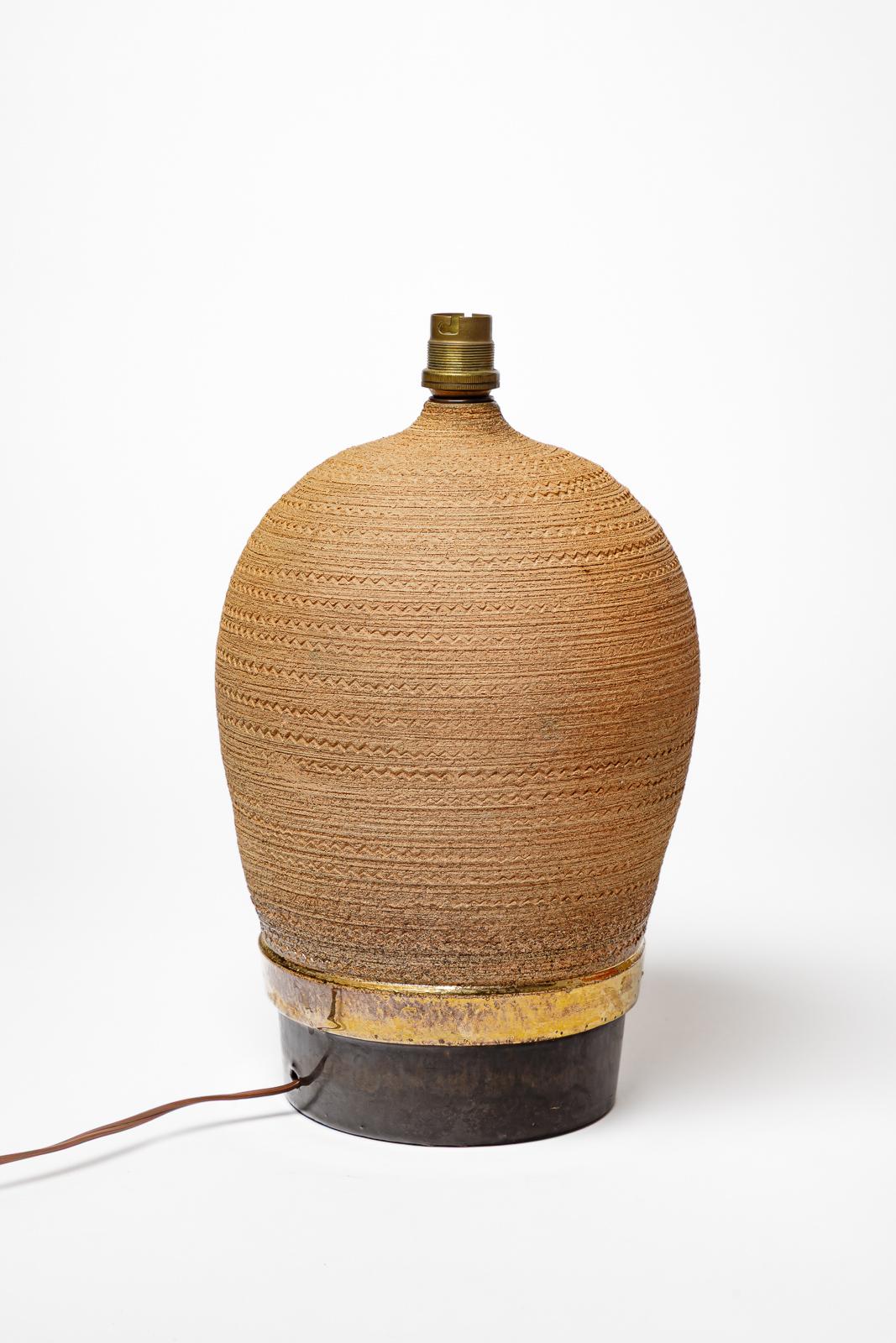 French Large art deco black brown and gold ceramic light Made in France circa 1930 For Sale
