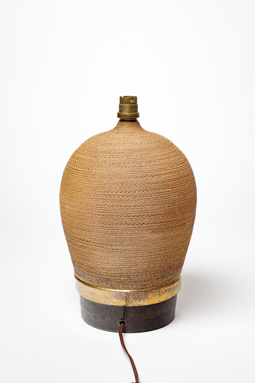 Large art deco black brown and gold ceramic light Made in France circa 1930 In Good Condition For Sale In Neuilly-en- sancerre, FR