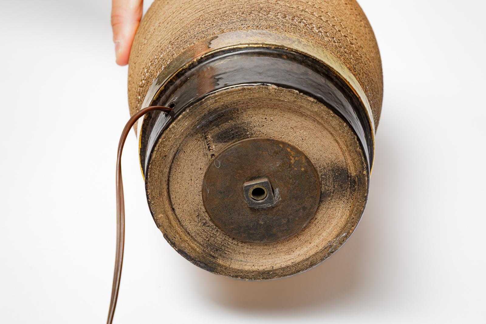 20th Century Large art deco black brown and gold ceramic light Made in France circa 1930 For Sale