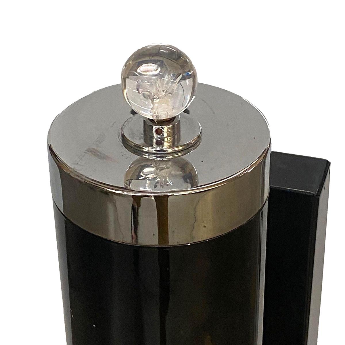 Mid-20th Century Large Art Deco Black Enamel Sconce w/ Chrome Horn Lucite Detail For Sale