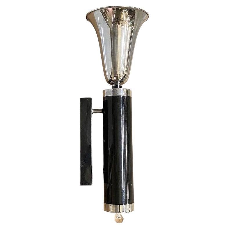 Large 29" Two-tone Chrome Art Deco Torchiere Wall Sconce, 5 Available For Sale
