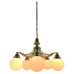 Large Art Deco Bras Chandelier, Restored
