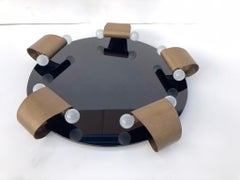 Large Art Deco Brass and Black Glass Ceiling Lamp Chandelier, France 1930s