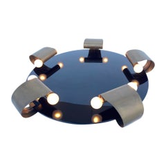 Grande lampadario Art Deco in ottone e vetro nero, Francia, anni '30