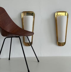 Art Deco Wall Sconces by Vereinigte Werkstätten, Brass & Opaline, 1950
