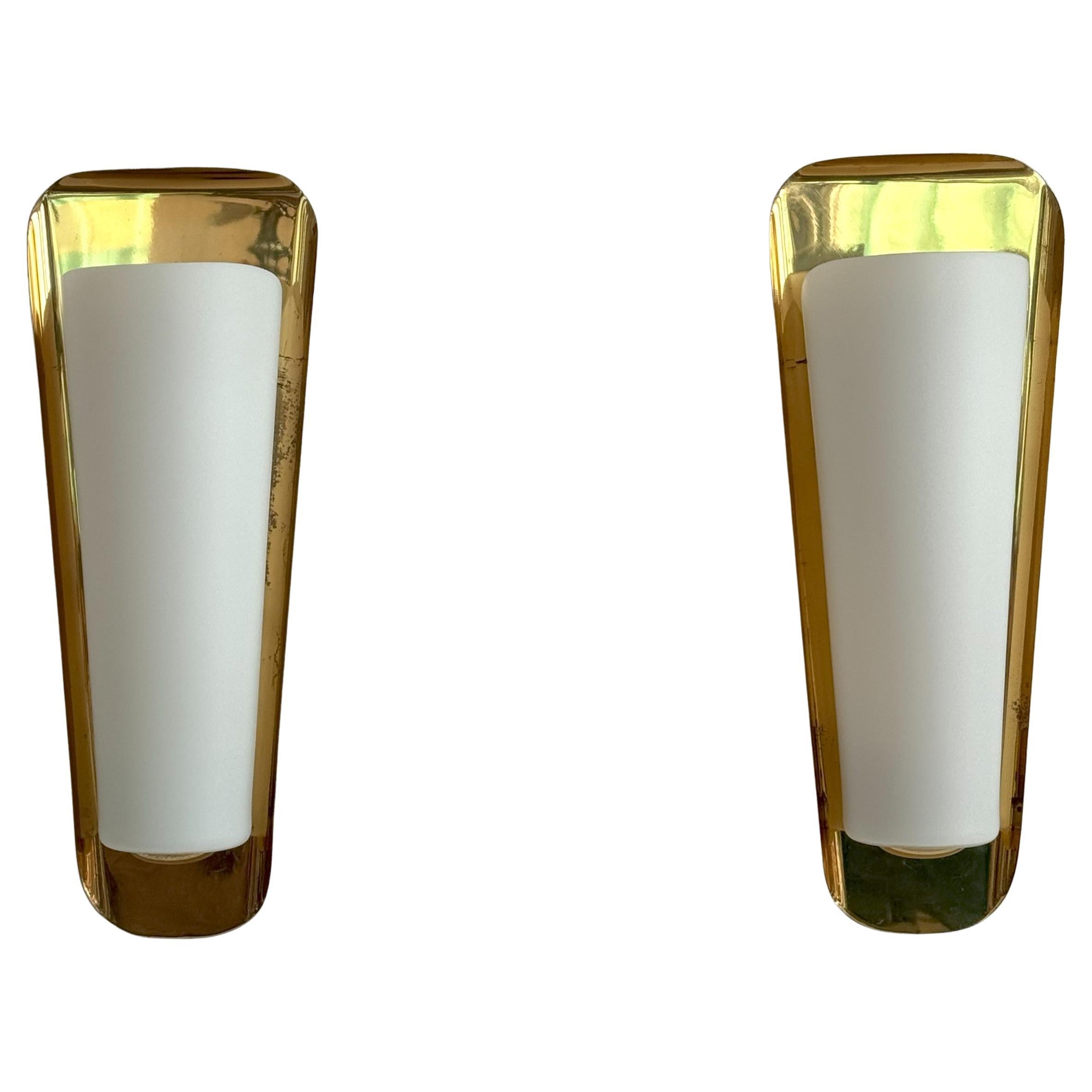 Art Deco Wall Sconces by Vereinigte Werkstätten, Brass 
Opaline, 1950