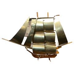 Large Art Deco Brass and Wood Sailing Boat