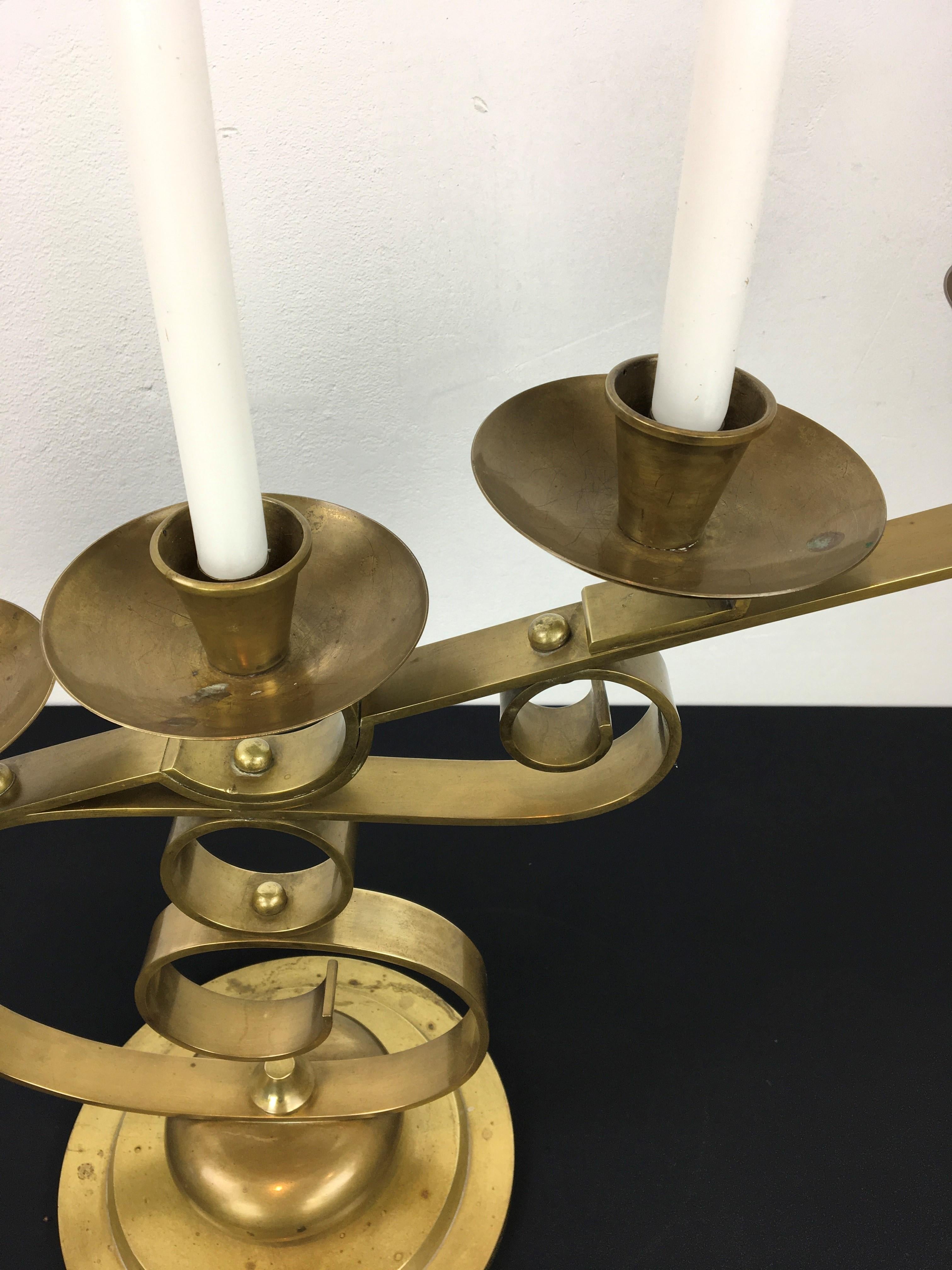 Brass 5 -Armed Art Deco Candle Holder  For Sale