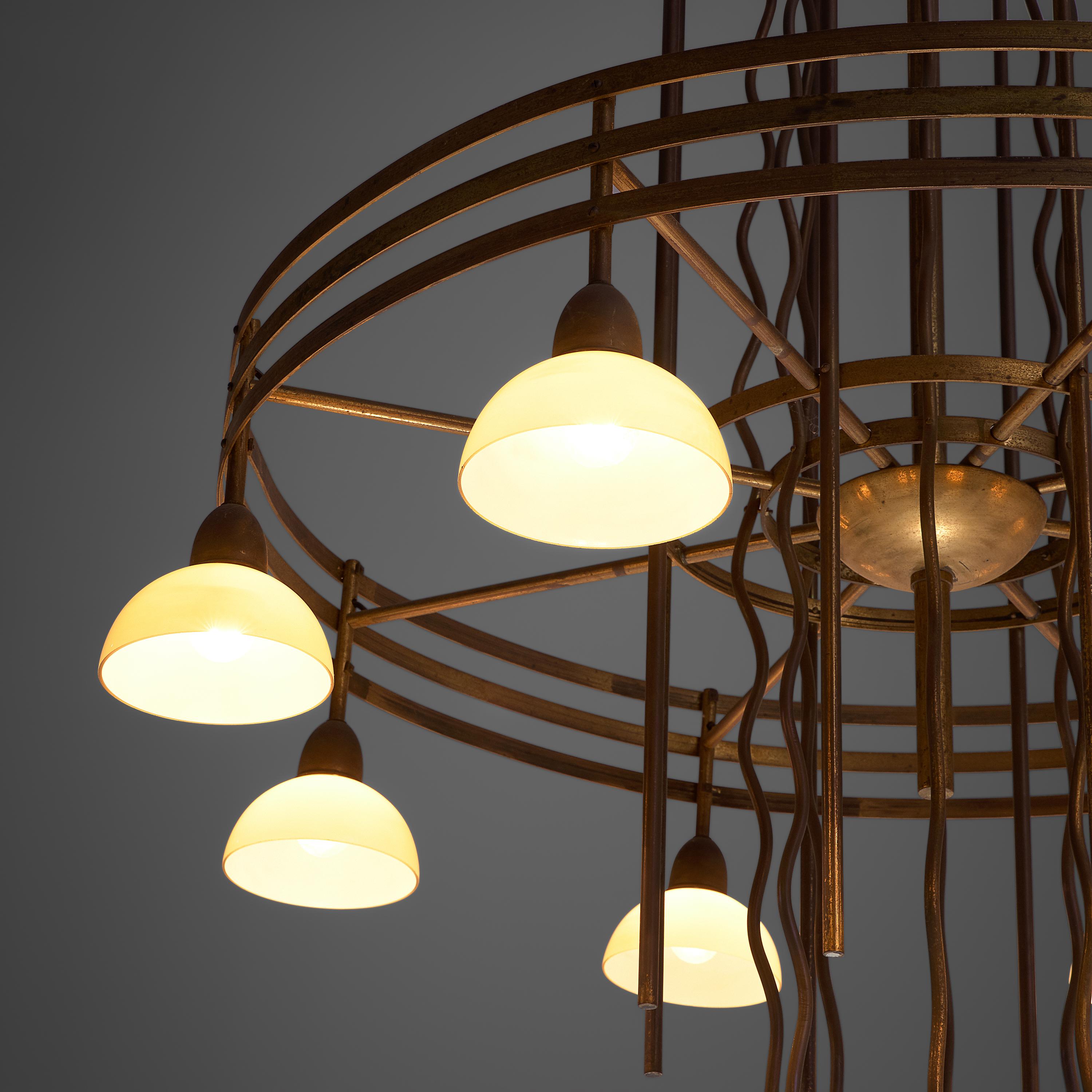Swedish Large Art Deco Brass Chandelier Designed in Sweden, 1930s