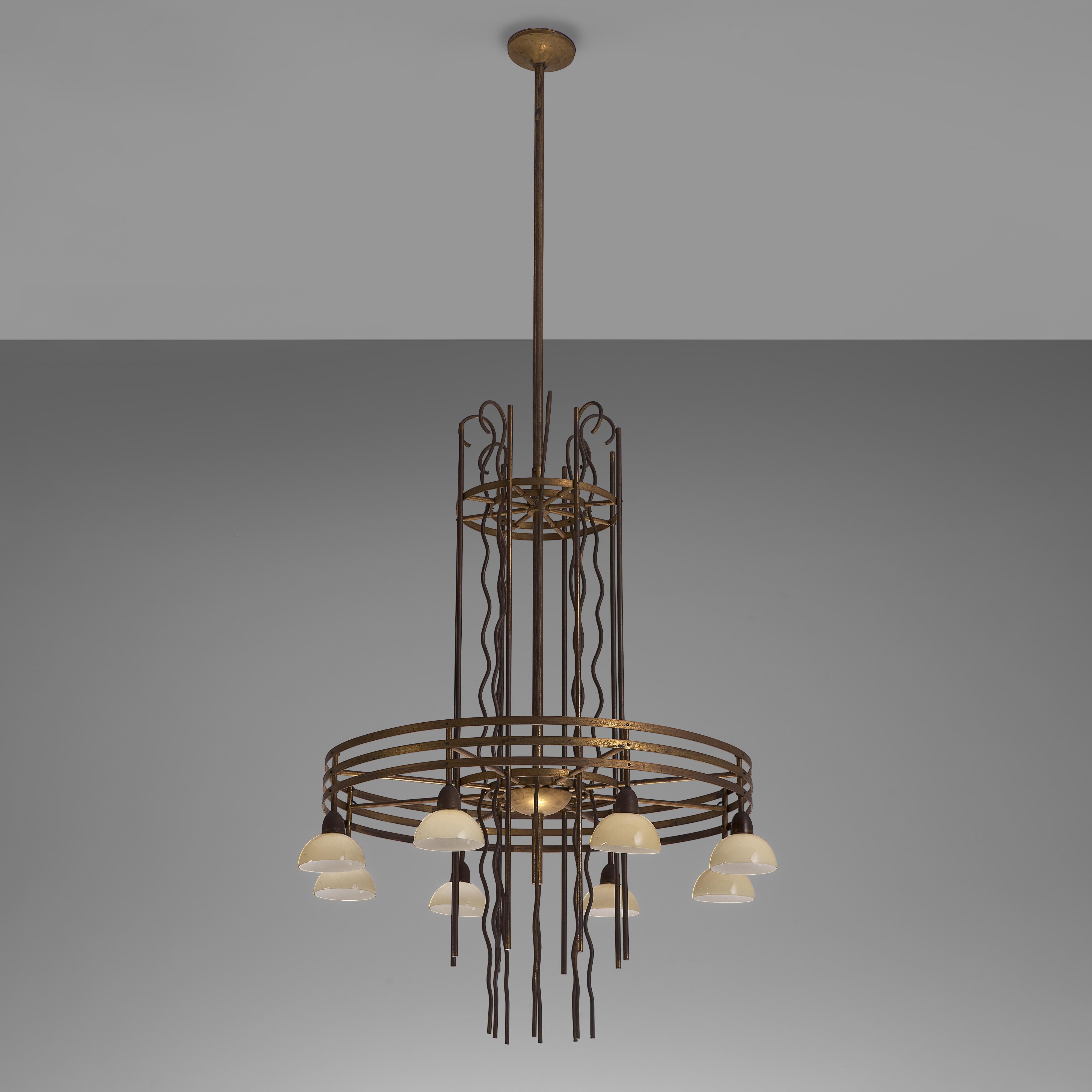 Large Art Deco Brass Chandelier Designed in Sweden, 1930s In Good Condition In Waalwijk, NL