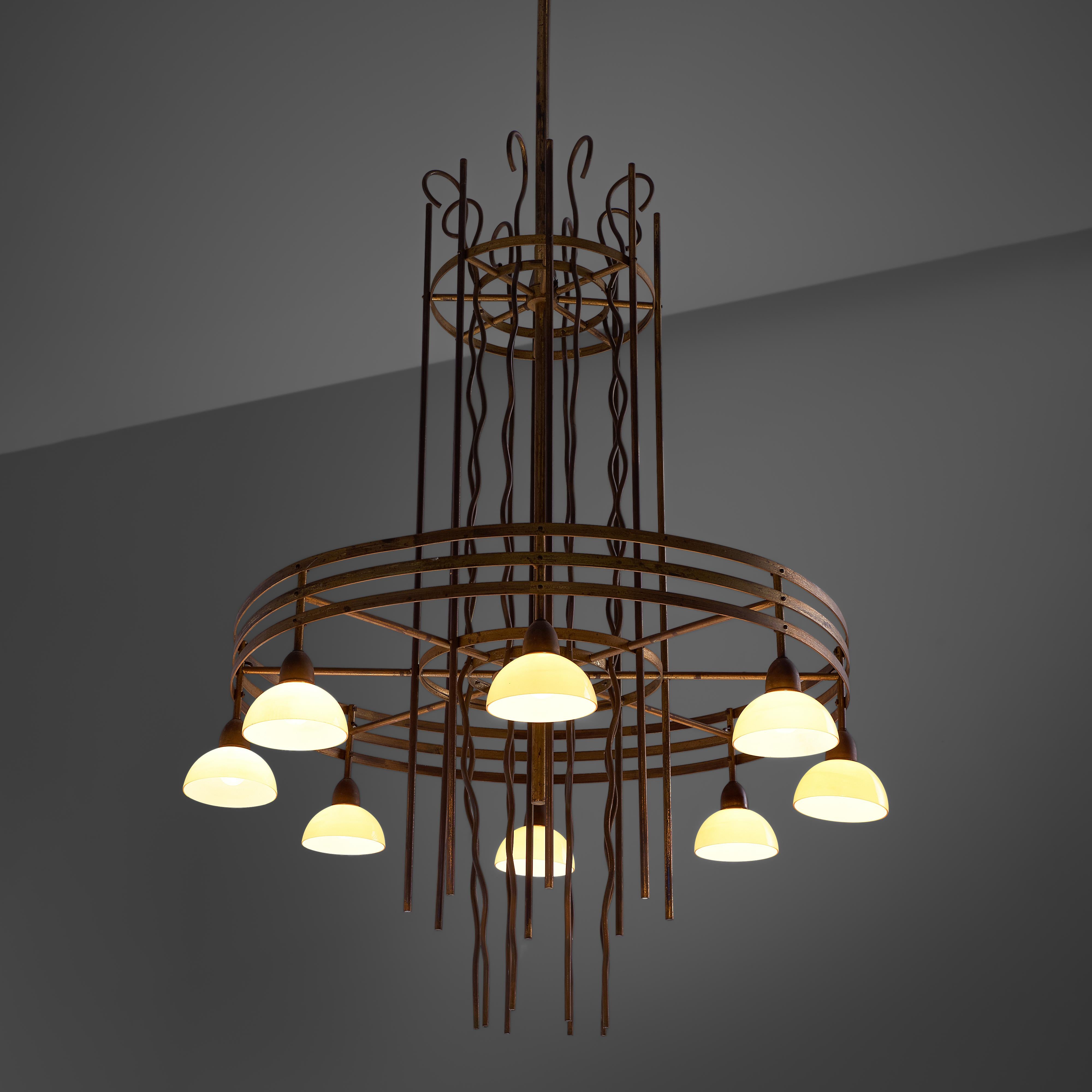 Mid-20th Century Large Art Deco Brass Chandelier Designed in Sweden, 1930s