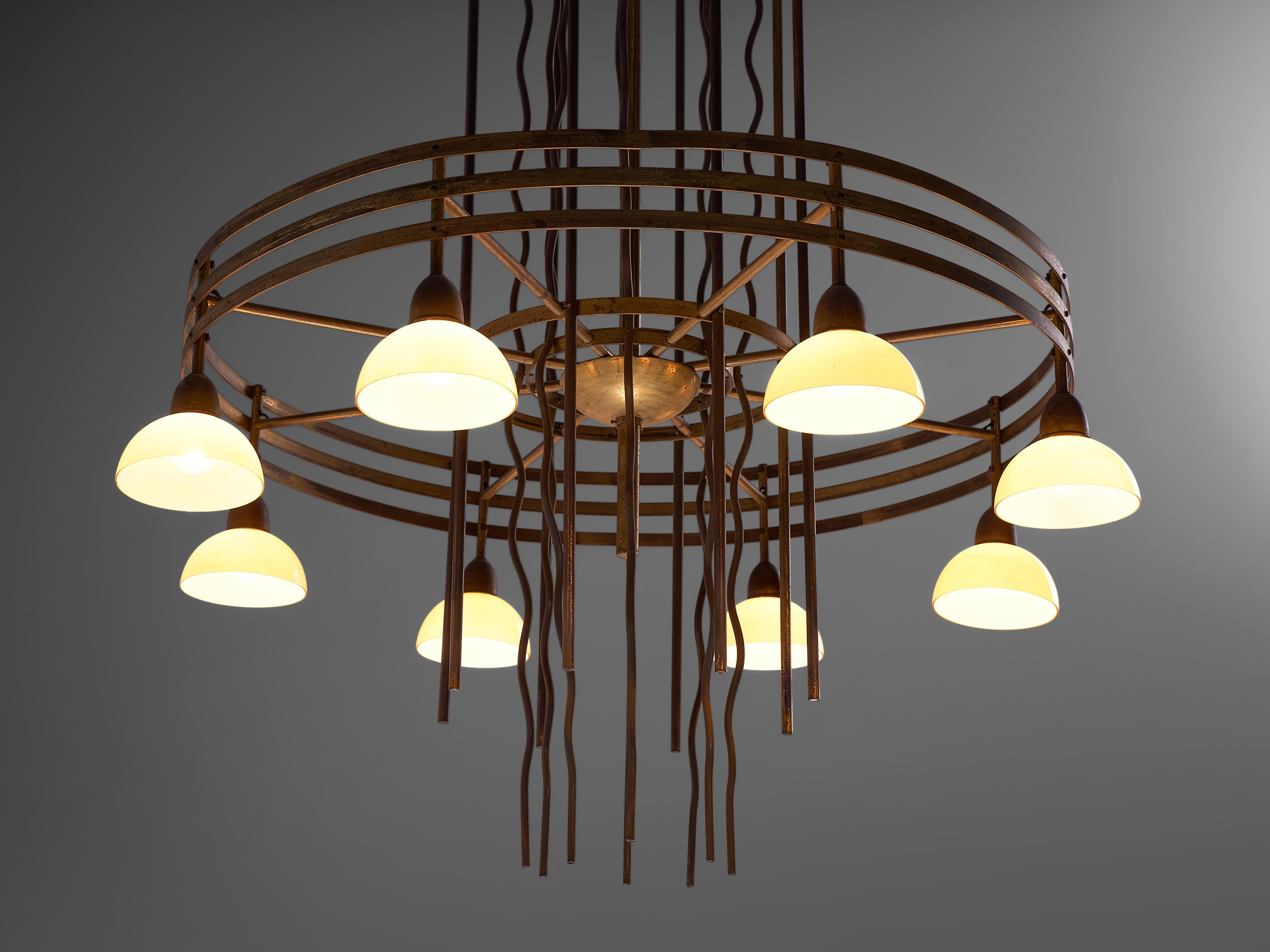 Large Art Deco Brass Chandelier Designed in Sweden, 1930s 2