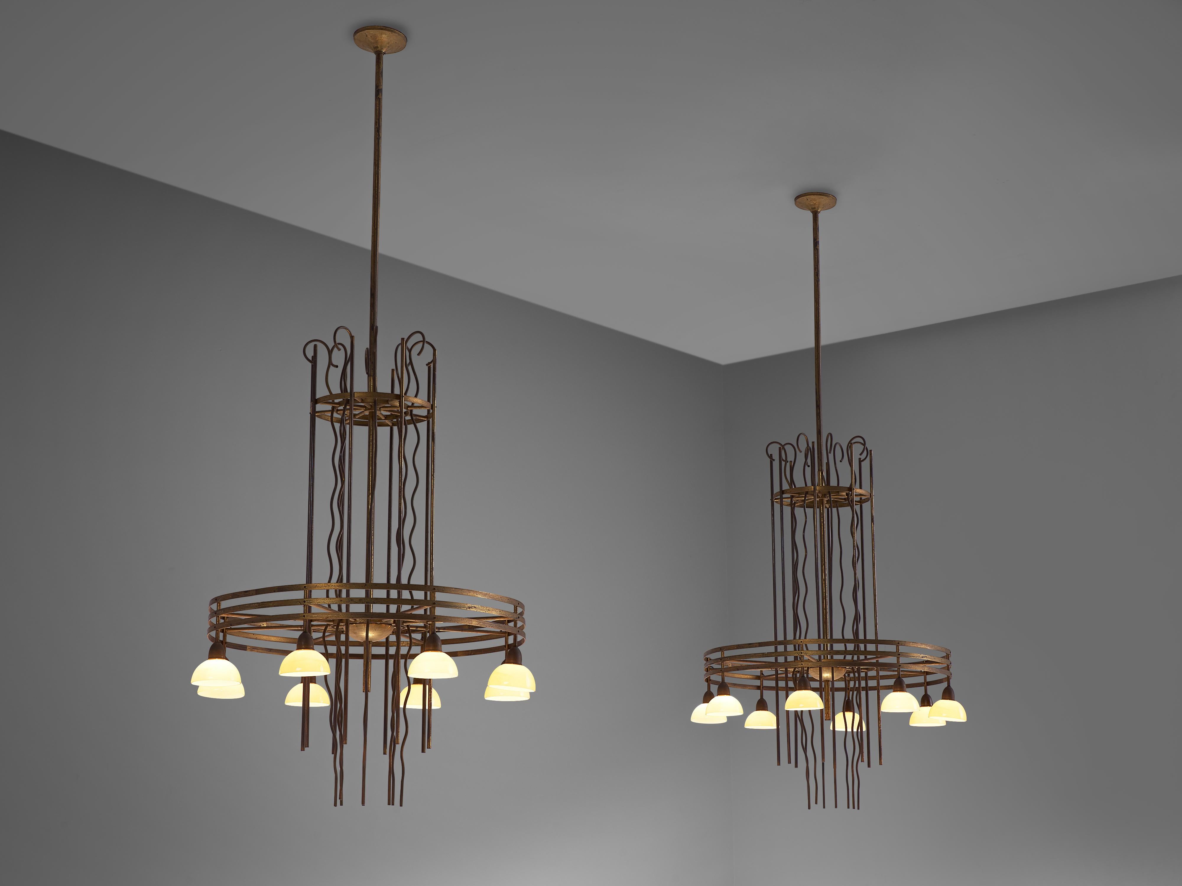 Large Art Deco Brass Chandelier Designed in Sweden, 1930s 3
