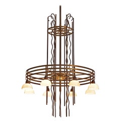 Large Art Deco Brass Chandelier Designed in Sweden, 1930s