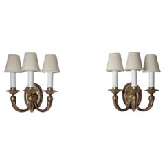 Large Art Deco Brass Wall Lights, circa 1930