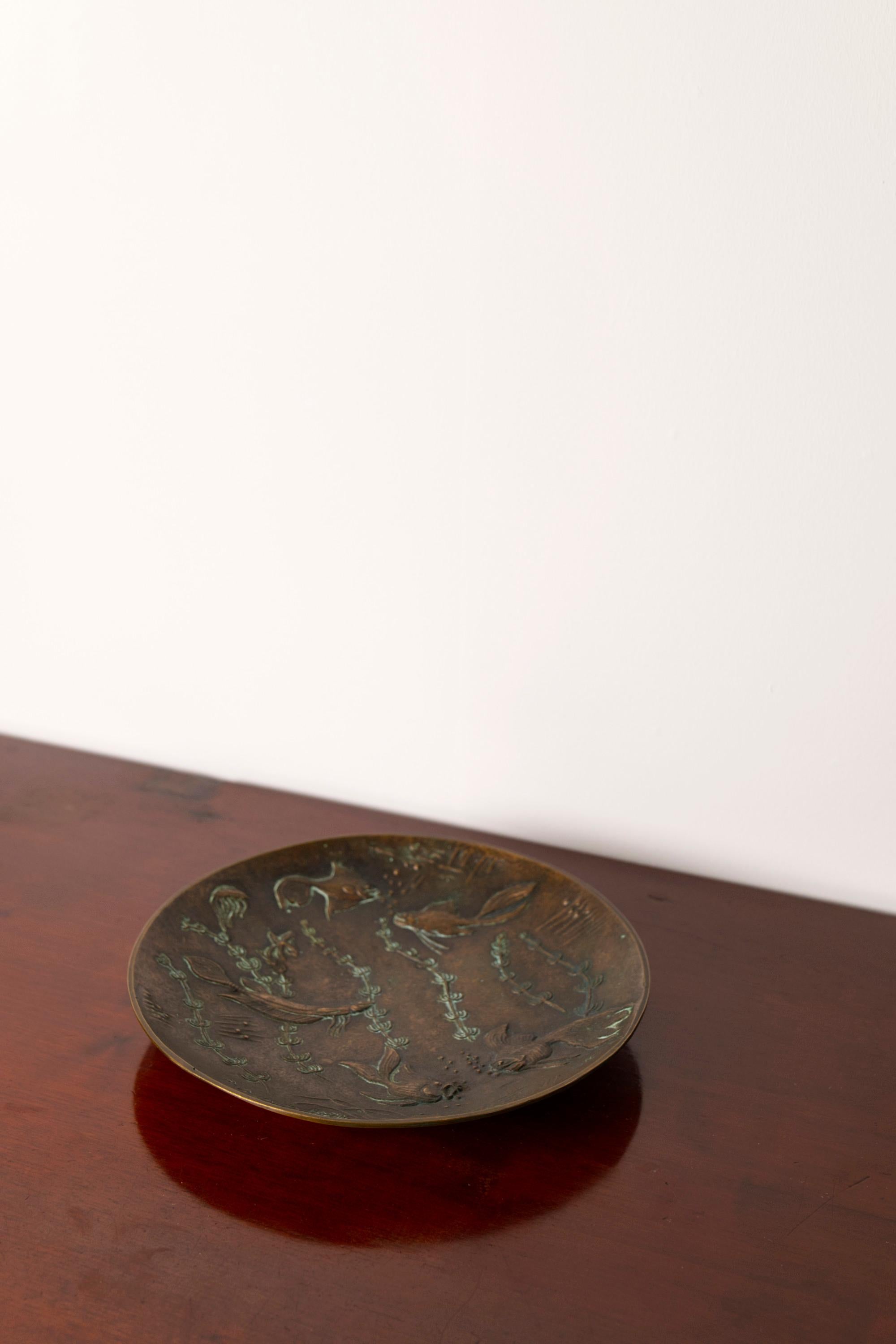 Large Art Deco Bronze Bowl by Gunnar Nylund for Akta Brons, Sweden, 1940s 7