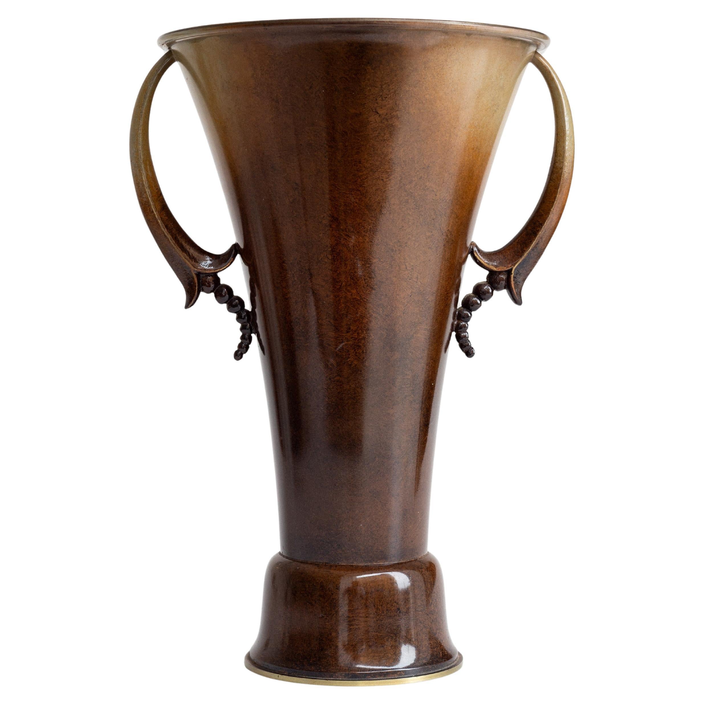 Large Art Deco Bronze Patinated Vase by Ystad-Metall, Sweden, 1930s For Sale