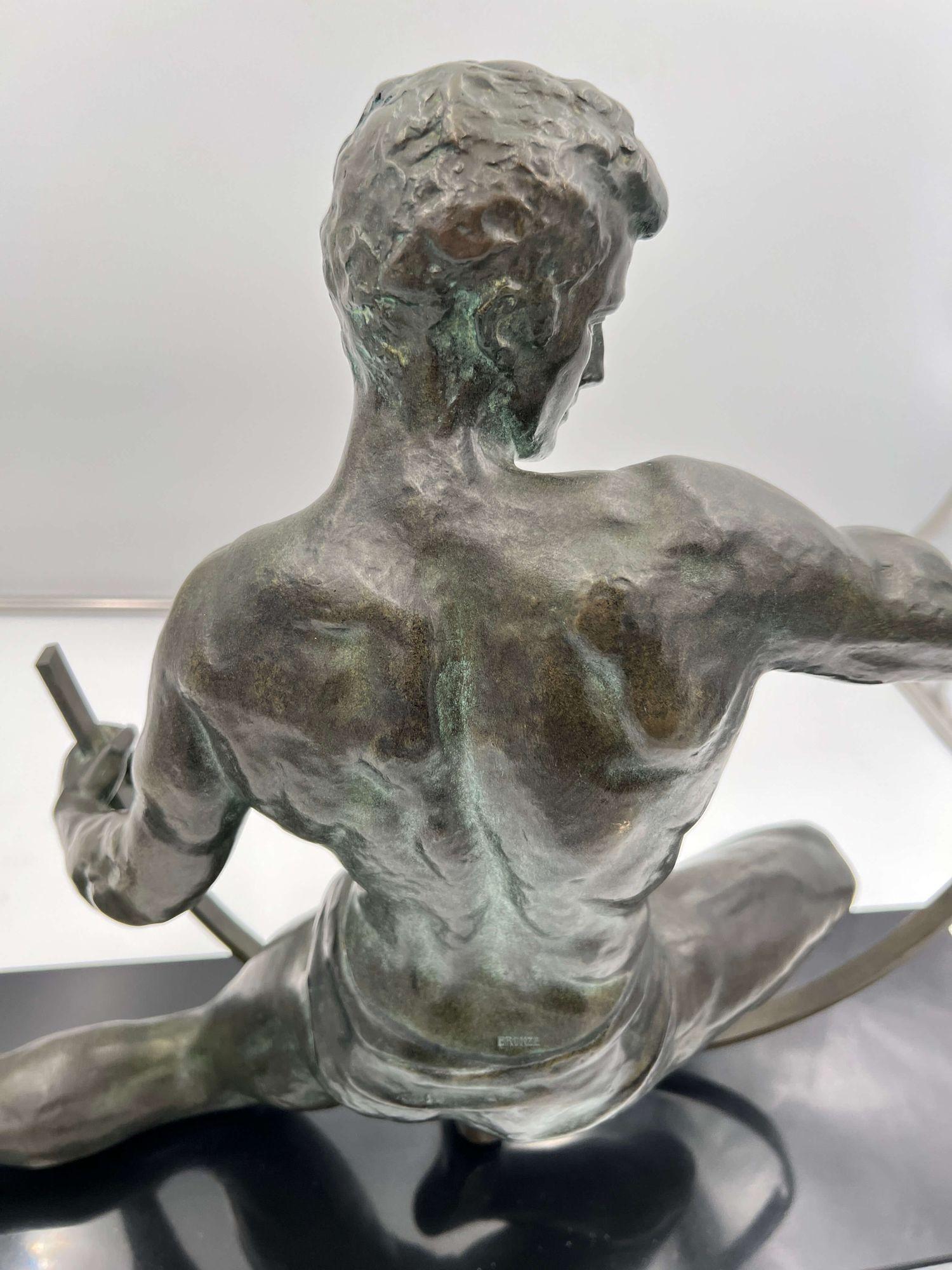Große Art-Déco-Bronze-Skulptur „Fender“ von J. de Roncourt, Frankreich, um 1930 im Angebot 5