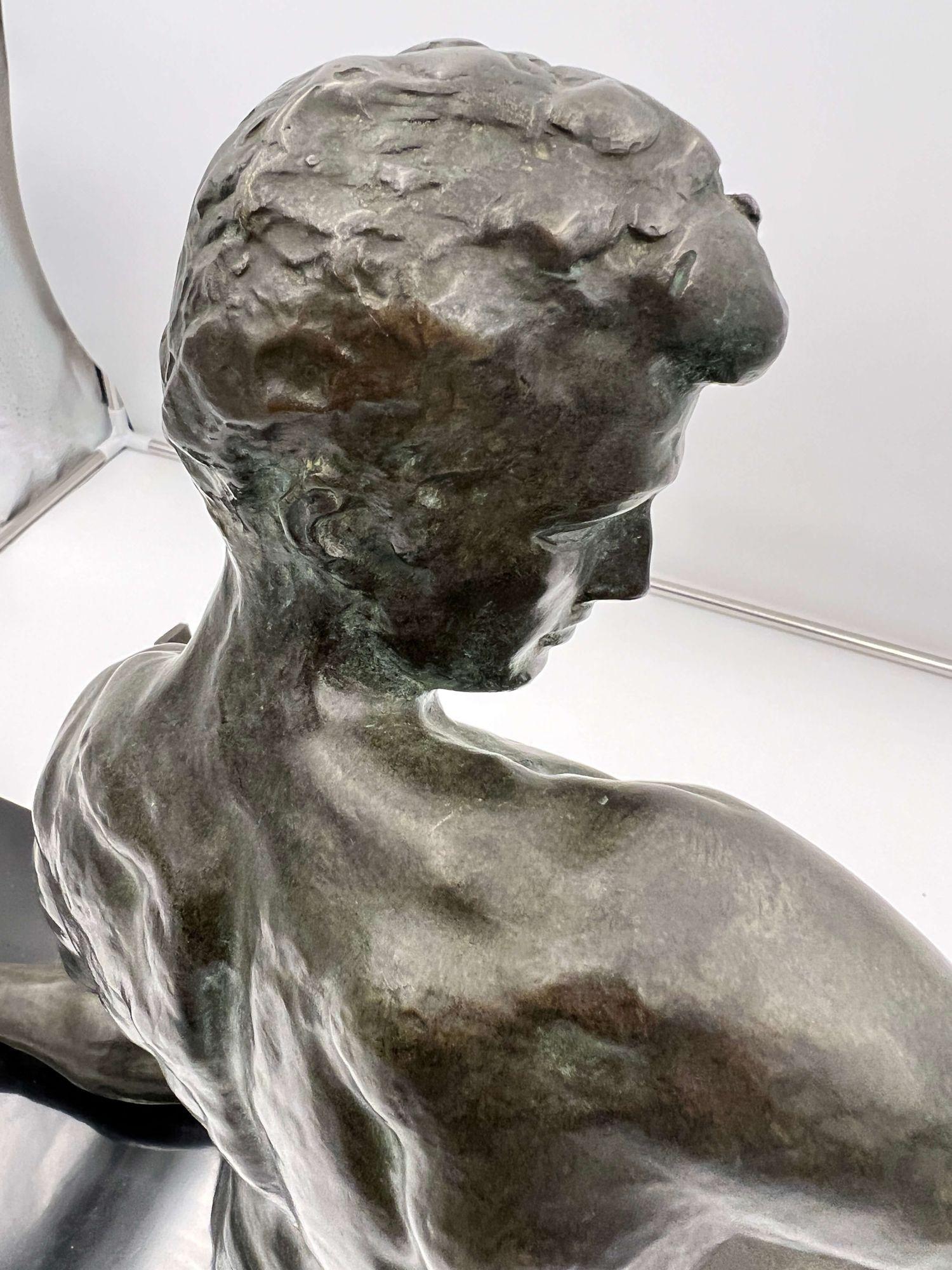 Große Art-Déco-Bronze-Skulptur „Fender“ von J. de Roncourt, Frankreich, um 1930 im Angebot 6