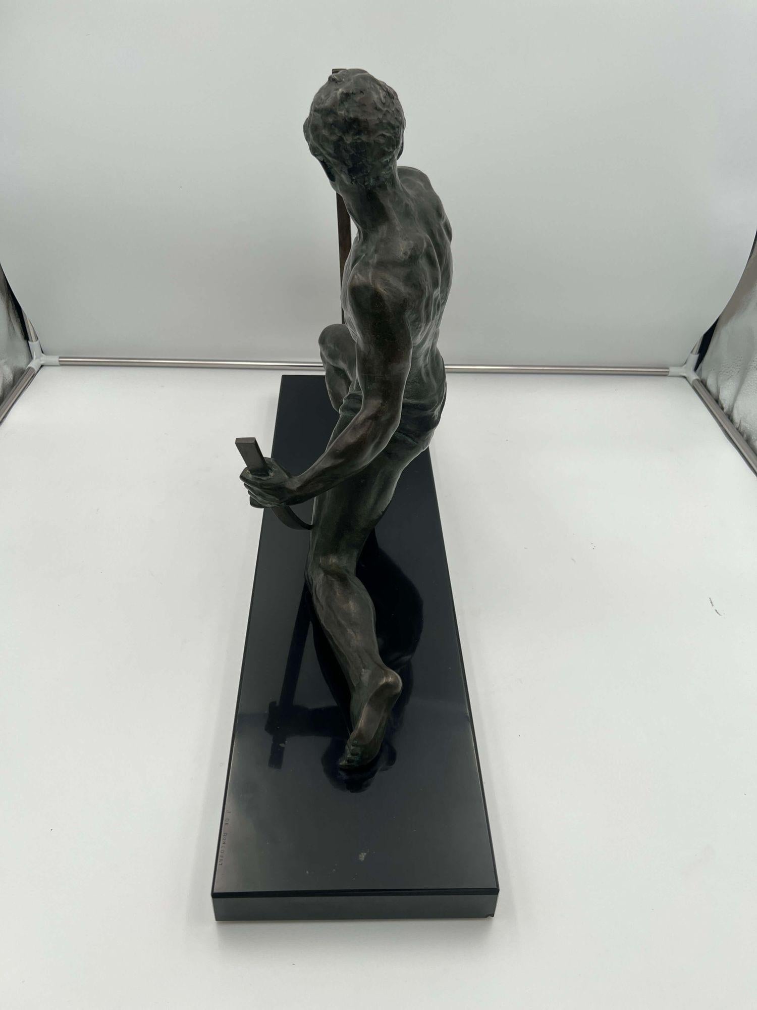 Große Art-Déco-Bronze-Skulptur „Fender“ von J. de Roncourt, Frankreich, um 1930 im Angebot 7