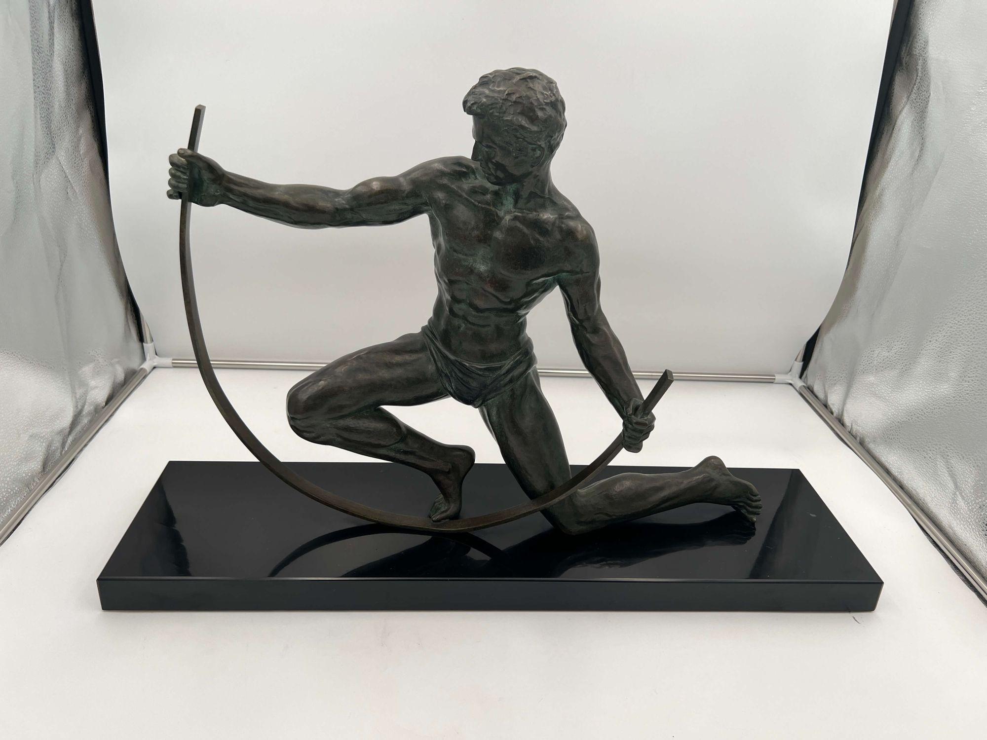 Große Art-Déco-Bronze-Skulptur „Fender“ von J. de Roncourt, Frankreich, um 1930 im Angebot 9