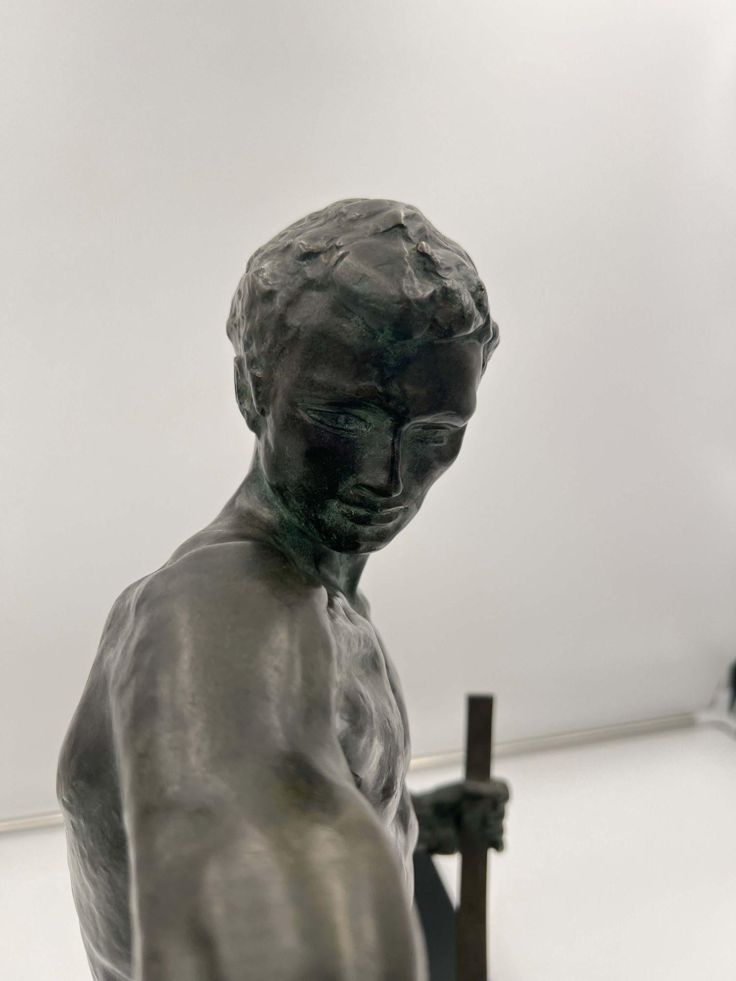 Große Art-Déco-Bronze-Skulptur „Fender“ von J. de Roncourt, Frankreich, um 1930 im Angebot 14