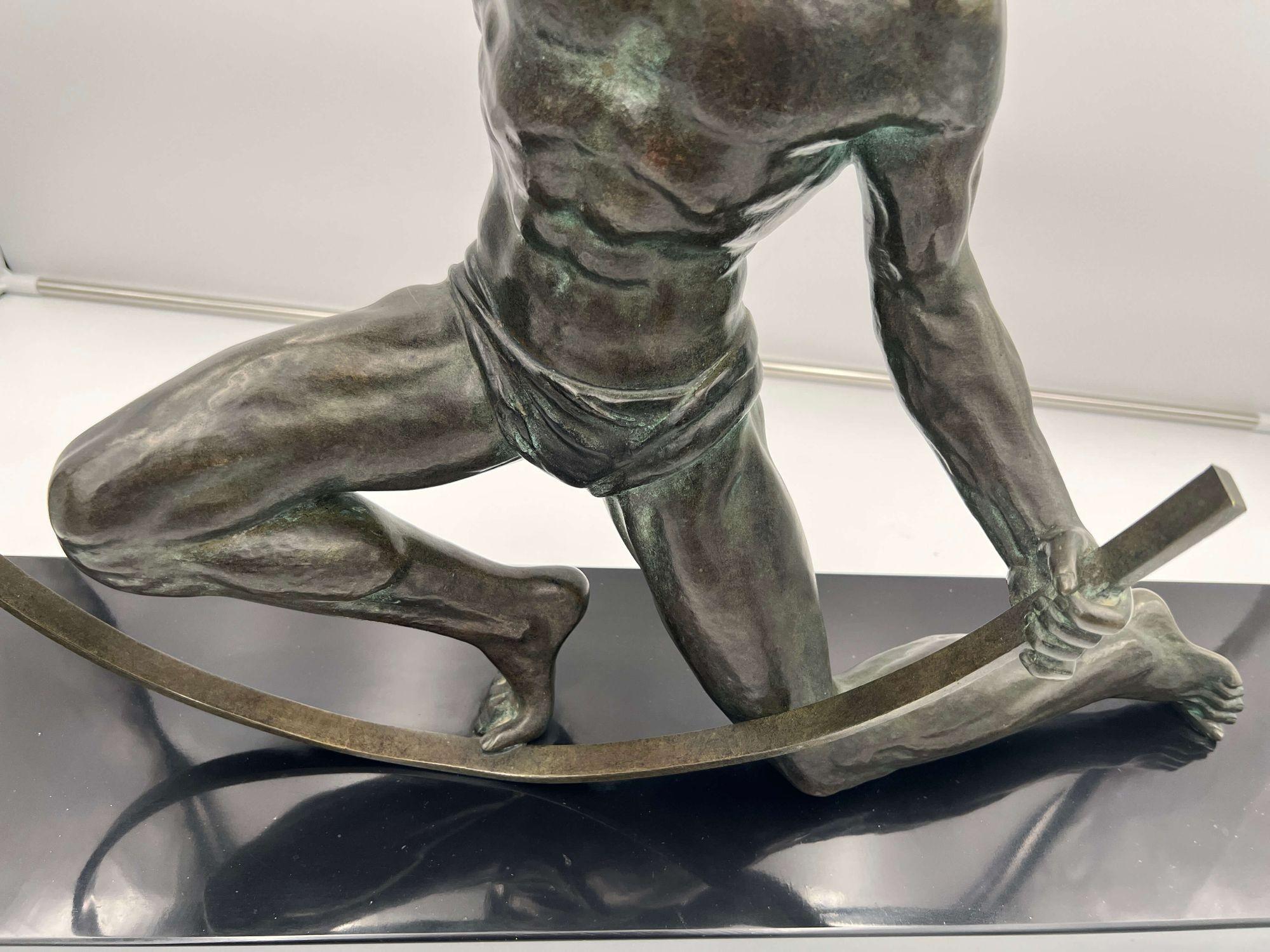 Große Art-Déco-Bronze-Skulptur „Fender“ von J. de Roncourt, Frankreich, um 1930 im Angebot 2