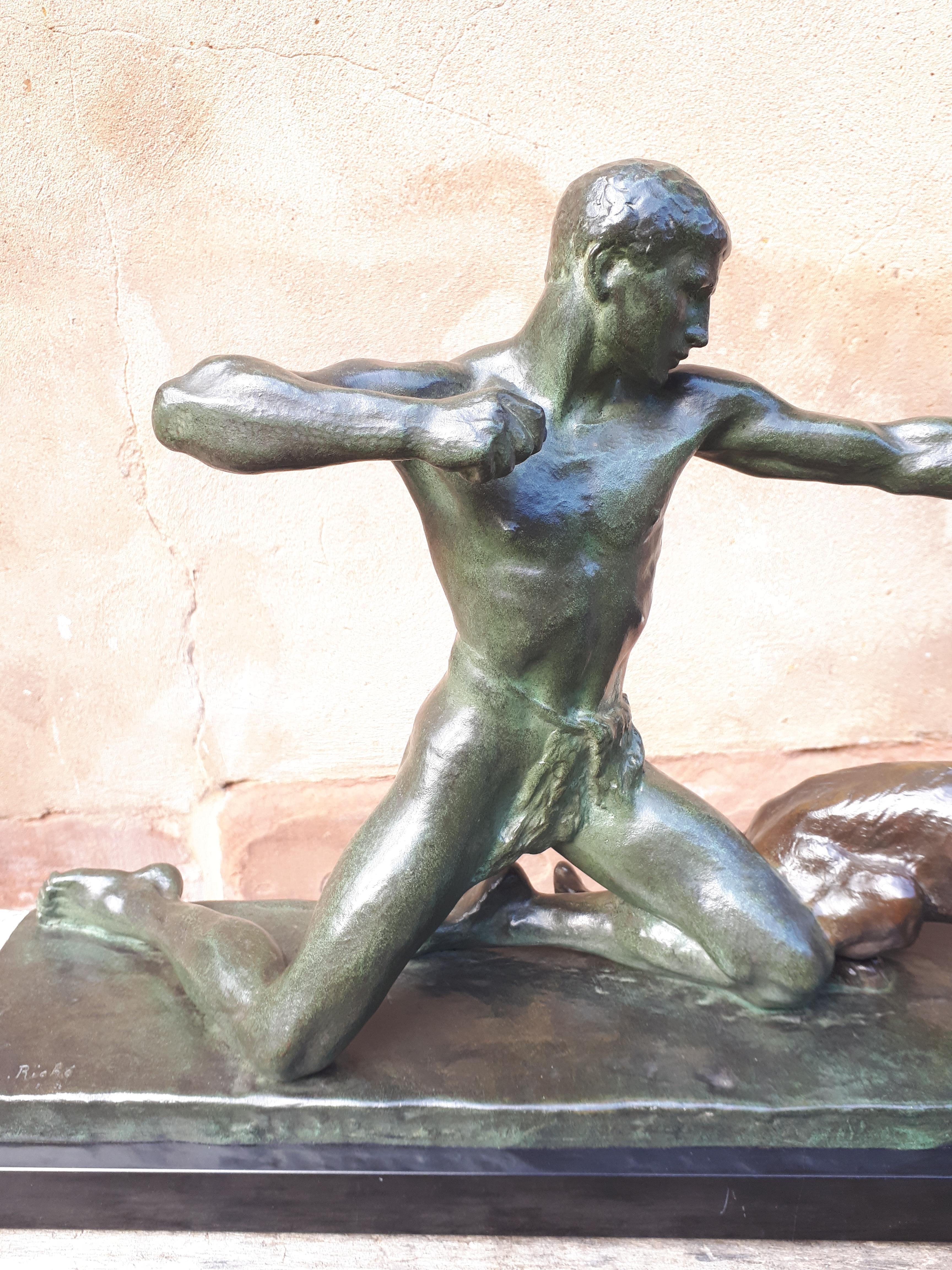 Français Grande sculpture en bronze Art déco, par Louis Riché en vente
