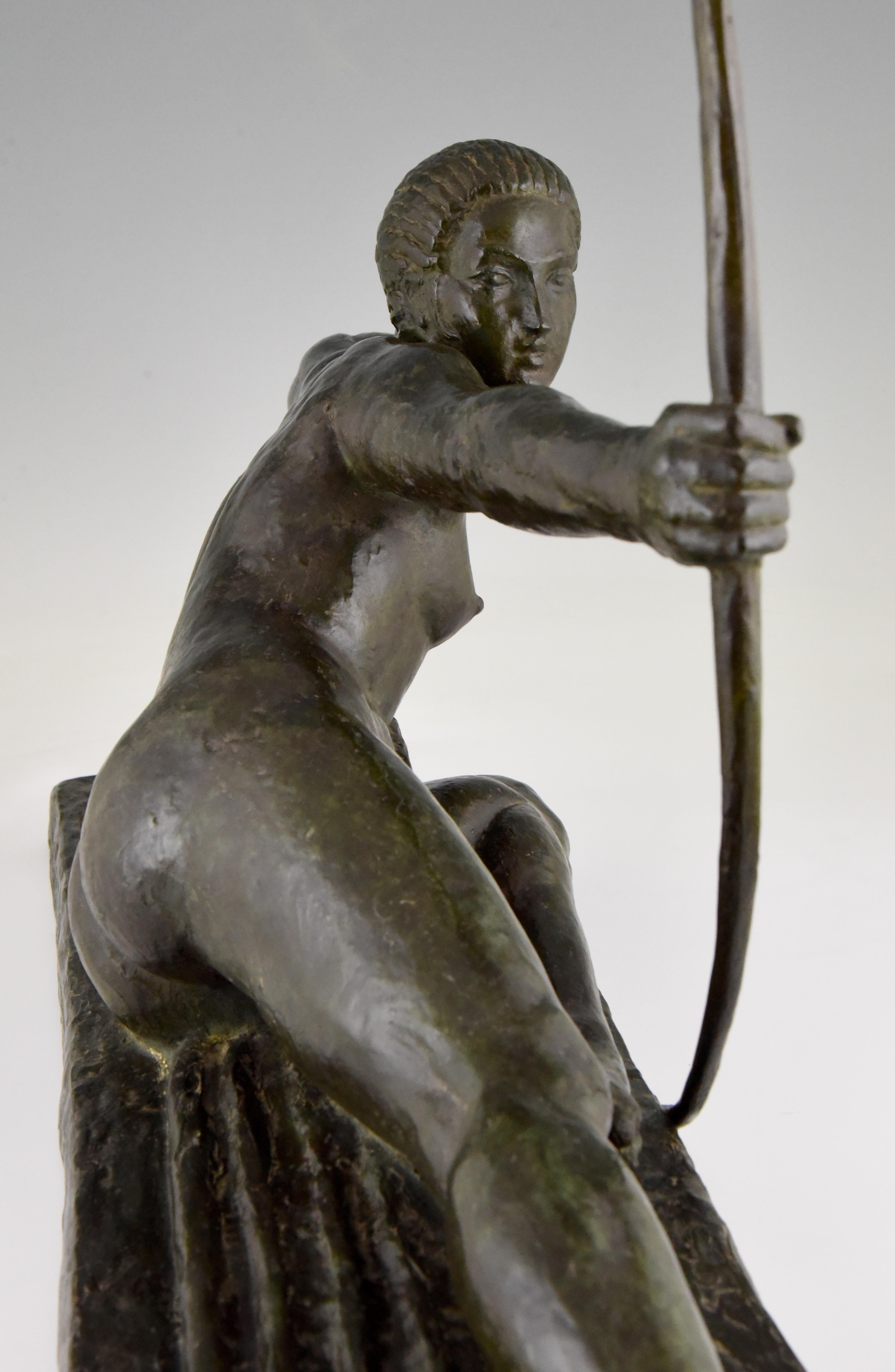 Art Deco Bronze Sculpture Nude with Bow Penthesilia by Bouraine, France, 1930 3