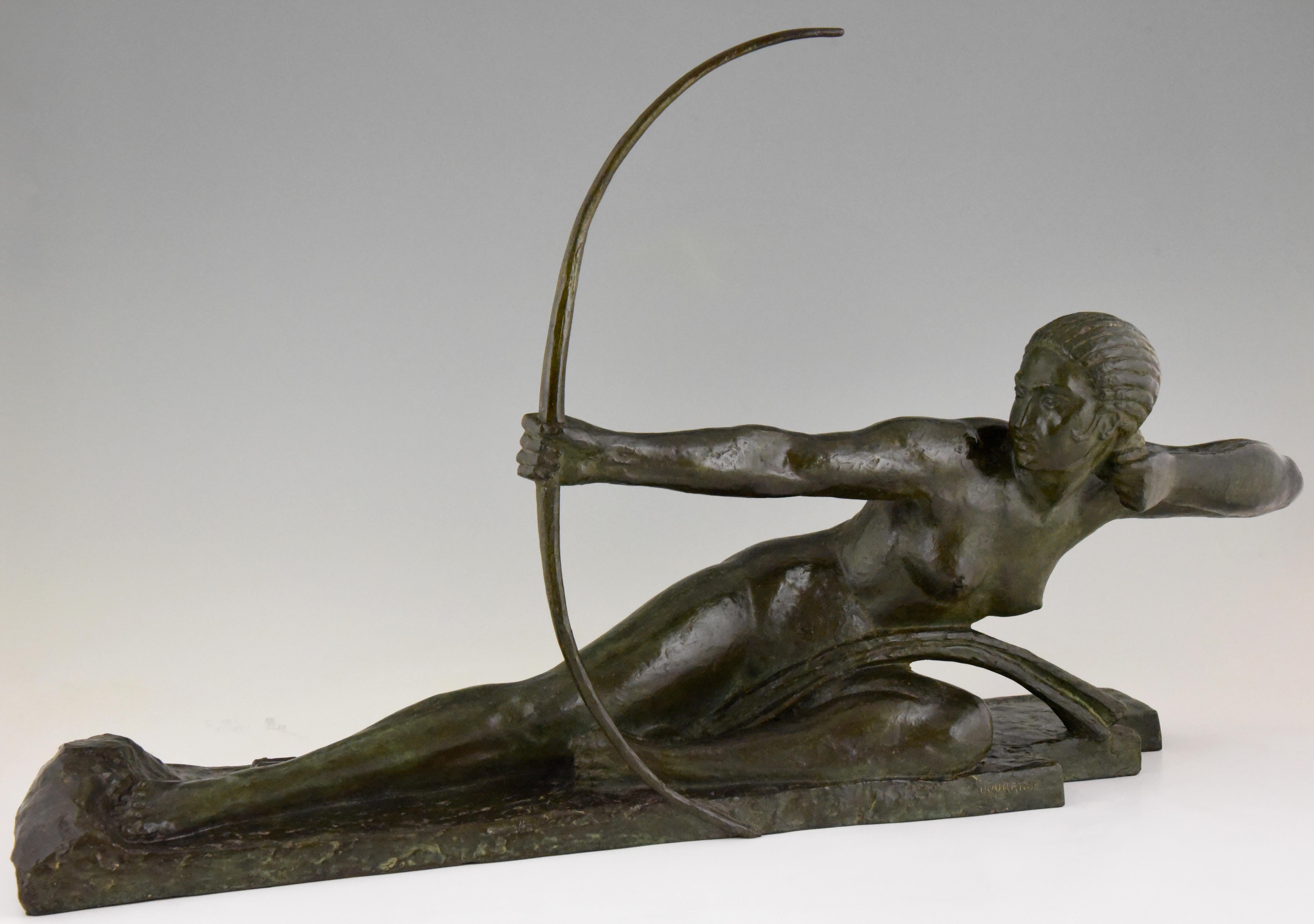 Art Deco Bronzeskulptur Akt mit Schleife Penthesilia von Bouraine:: Frankreich:: 1930 (Art déco)