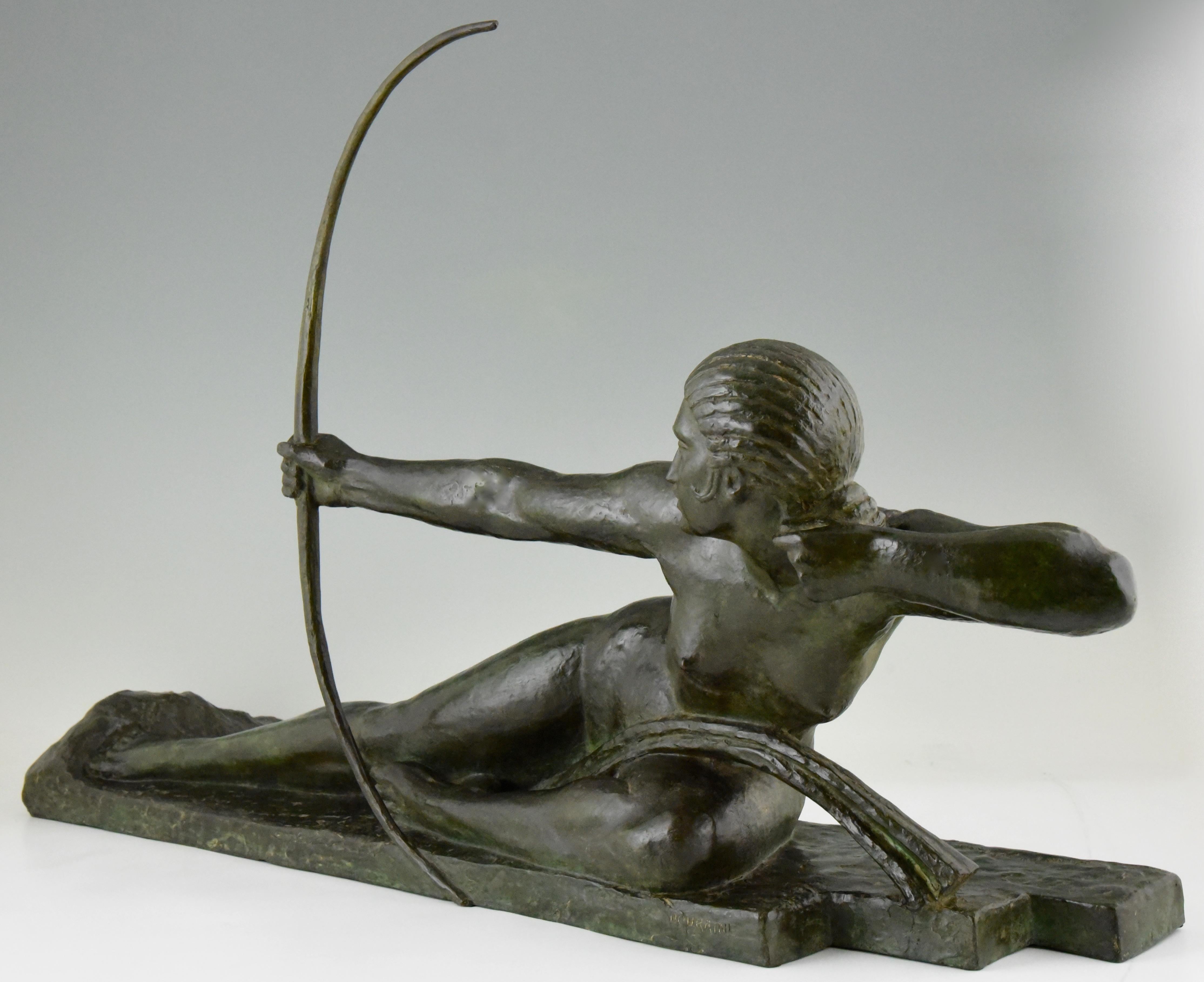 Art Deco Bronzeskulptur Akt mit Schleife Penthesilia von Bouraine:: Frankreich:: 1930 1