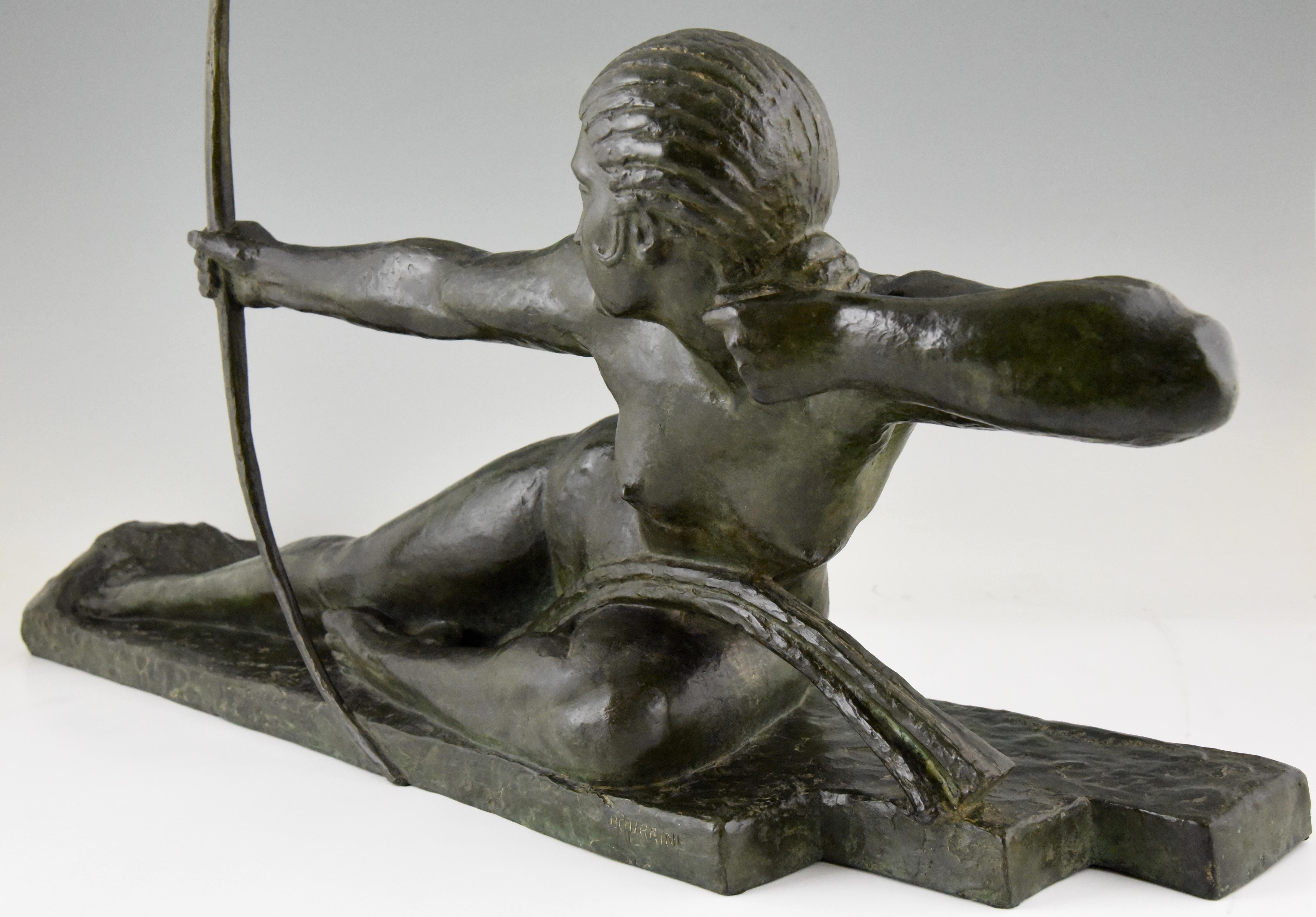 Art Deco Bronze Sculpture Nude with Bow Penthesilia by Bouraine, France, 1930 2