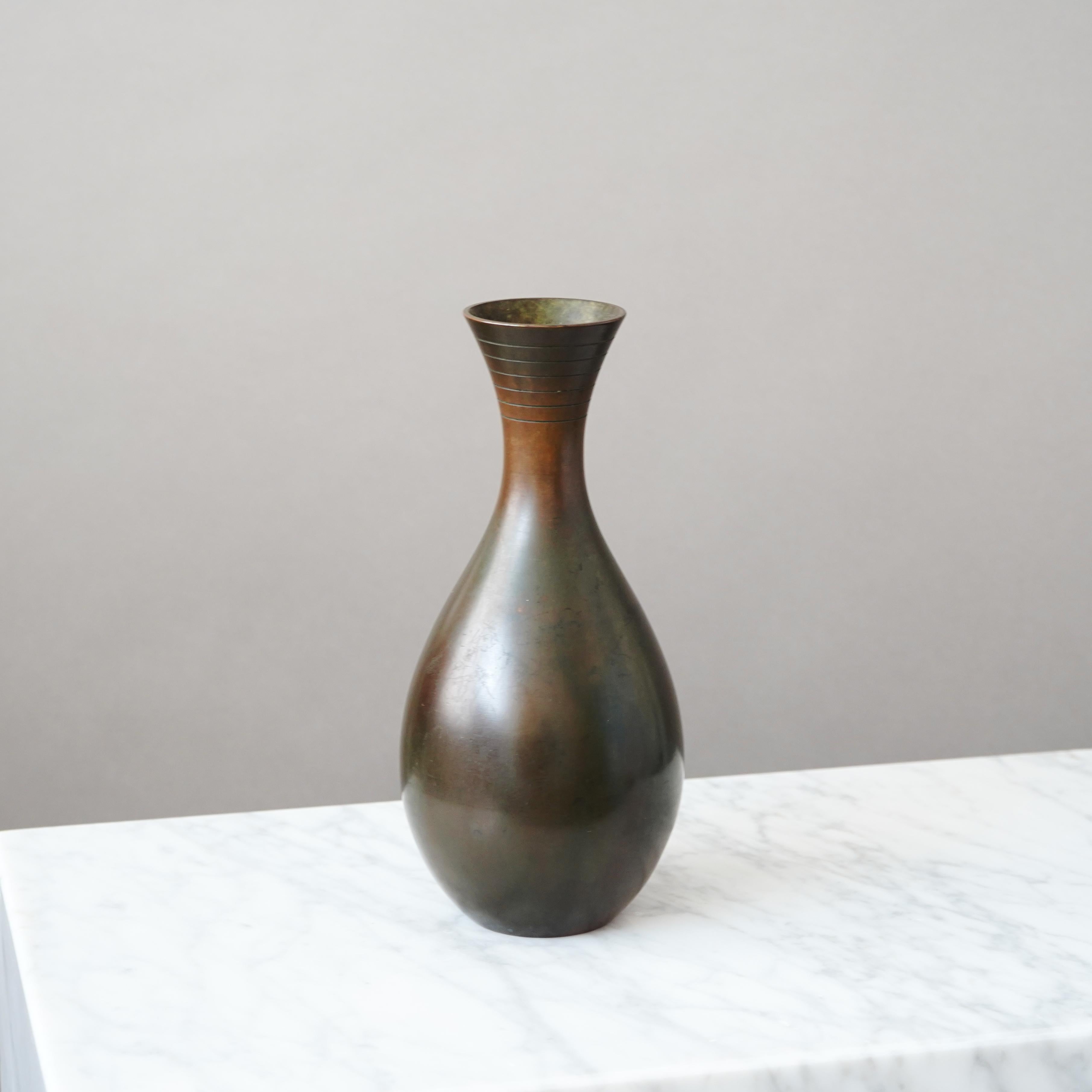 Art Déco Large Art Deco Bronze Vase by GAB Guldsmedsaktiebolaget, Sweden, 1930s in vendita