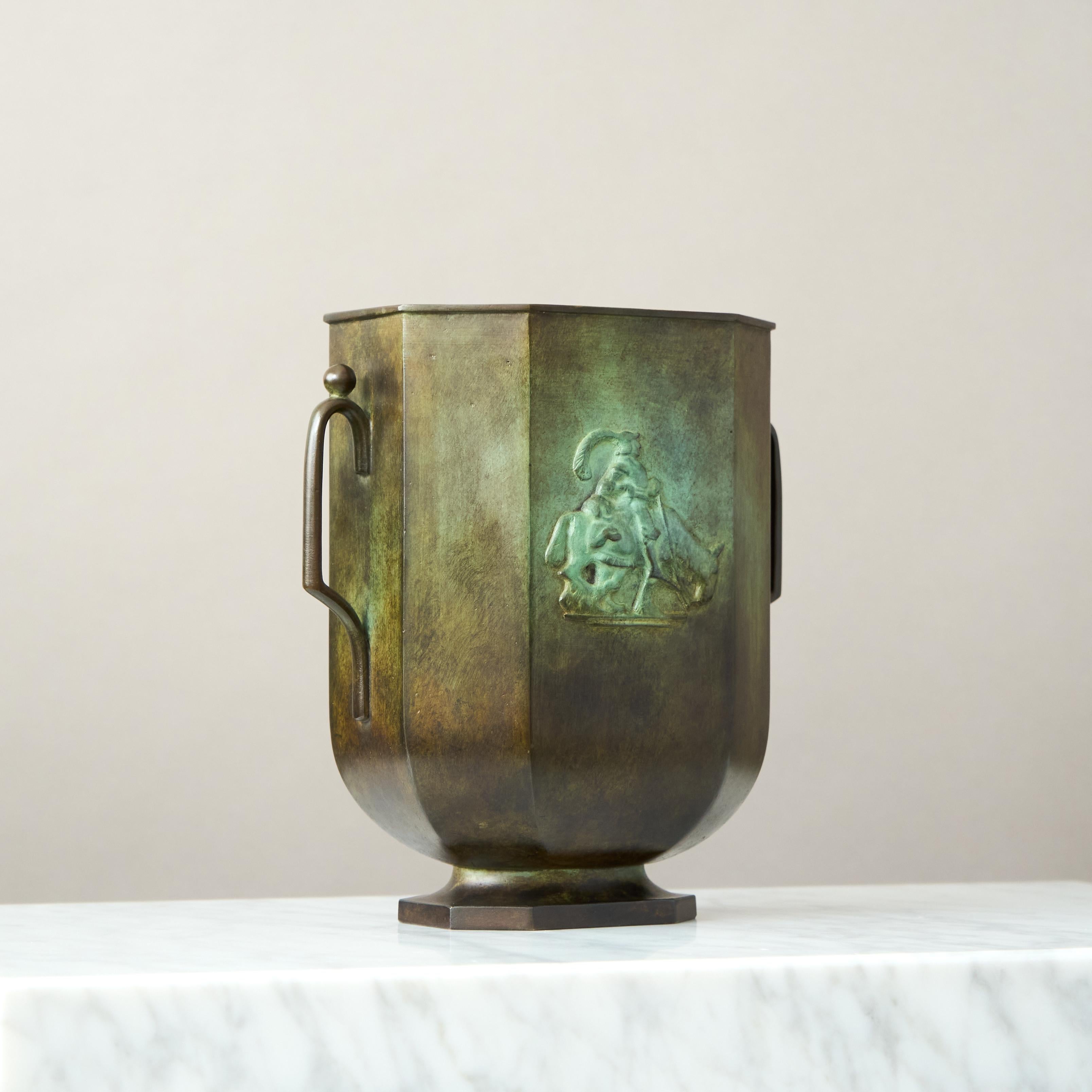 Cast Large Art Deco Bronze Vase by GAB Guldsmedsaktiebolaget, Sweden, 1930s For Sale