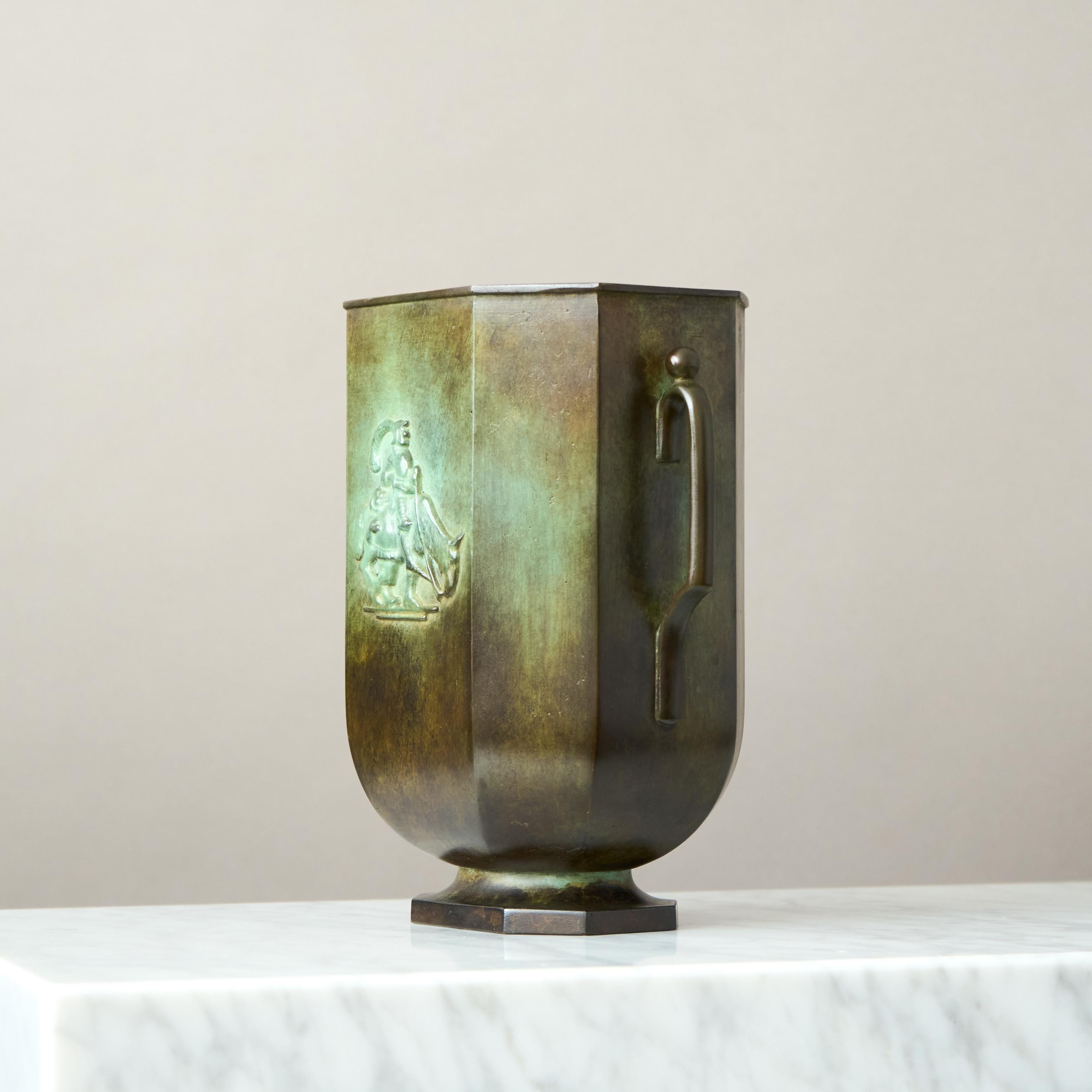 Mid-20th Century Large Art Deco Bronze Vase by GAB Guldsmedsaktiebolaget, Sweden, 1930s For Sale