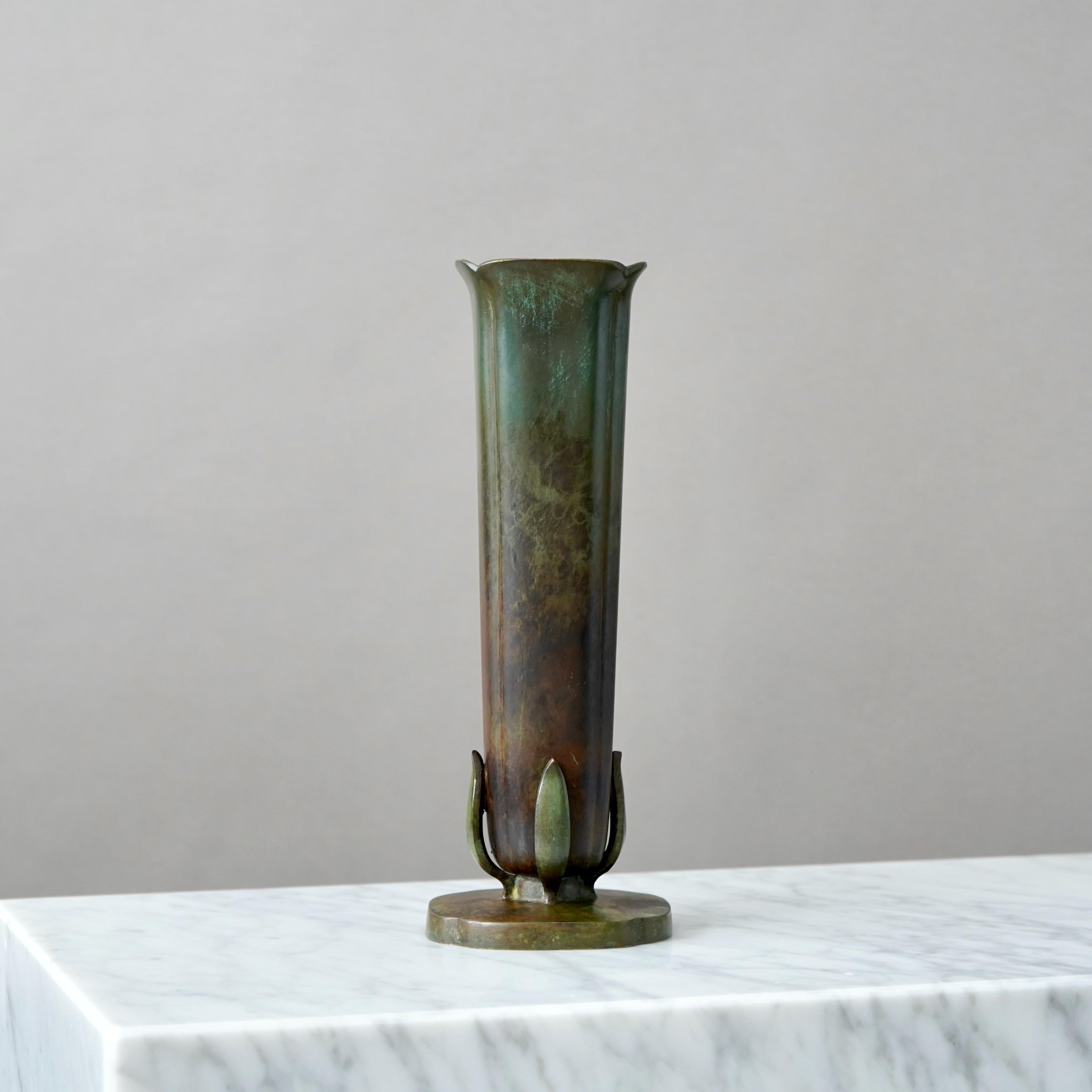 Large Art Deco Bronze Vase by GAB Guldsmedsaktiebolaget, Sweden, 1930s For Sale 2