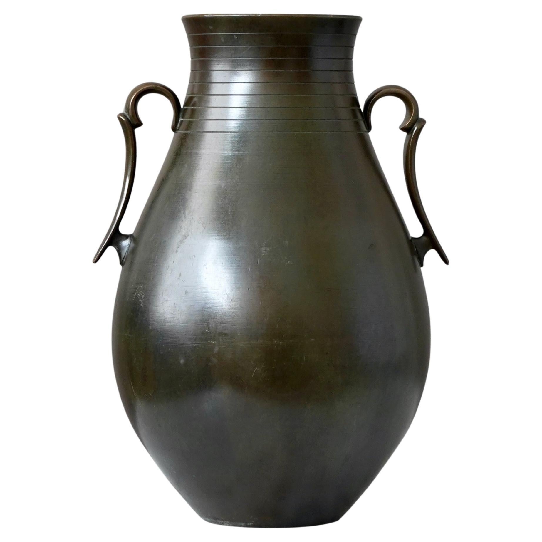 Large Art Deco Bronze Vase by GAB Guldsmedsaktiebolaget, Sweden, 1930s